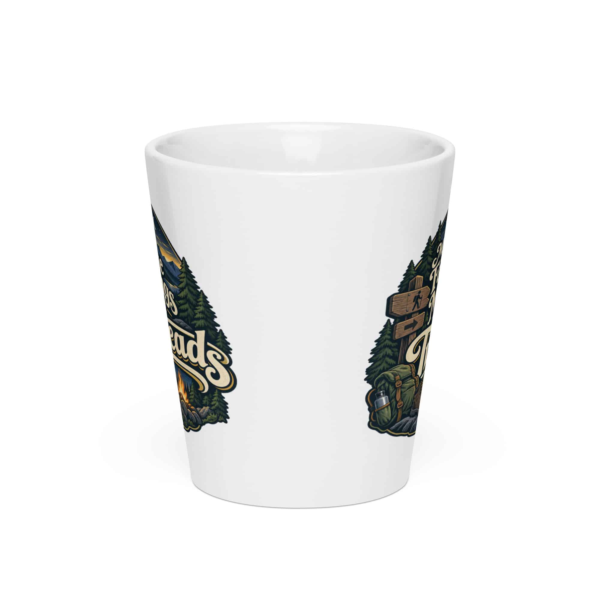 Nature and Adventure Latte Mug: My Favorite Meetings Are at Trailheads, Woodland Scenic Lettering