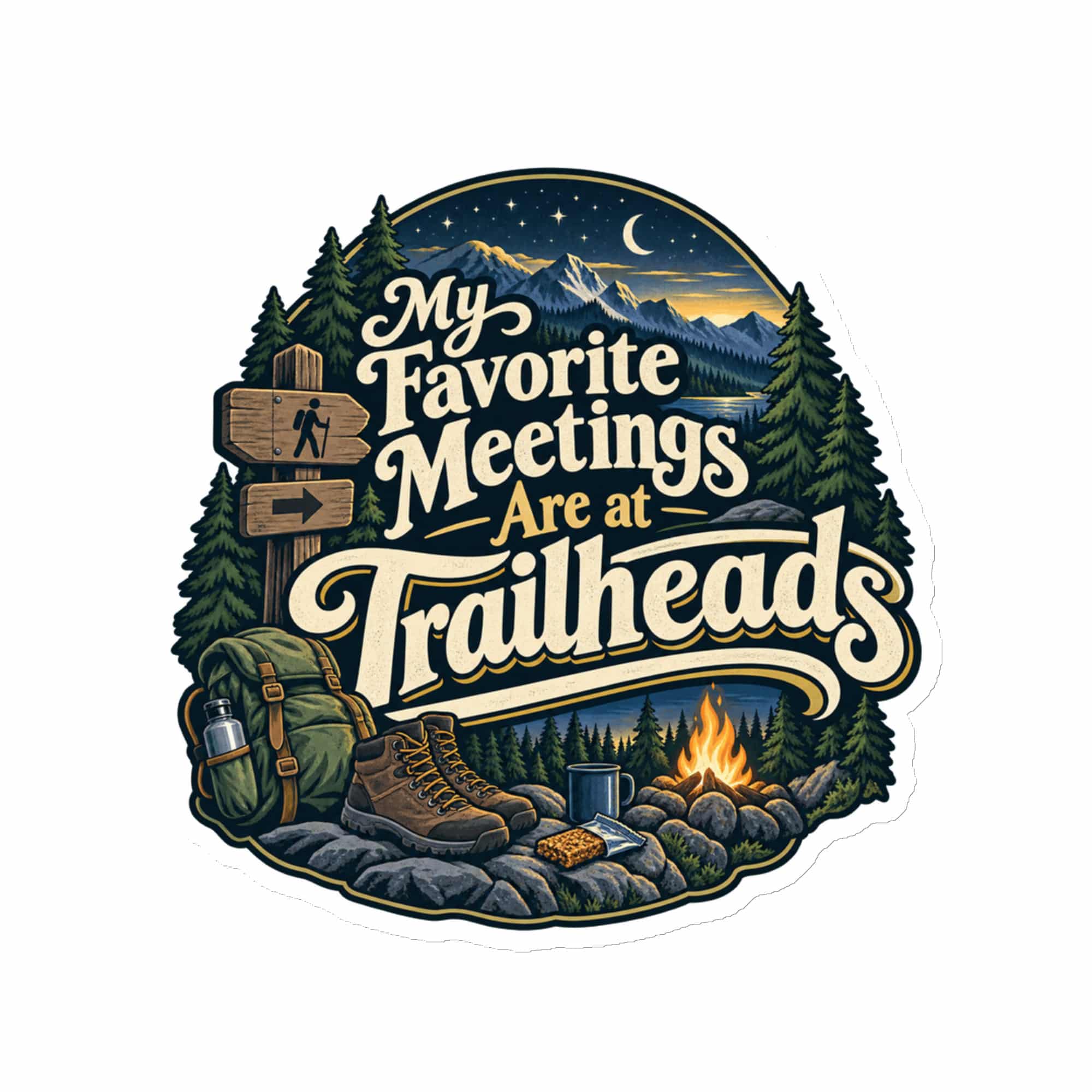 Nature and Adventure Die-Cut Magnet: My Favorite Meetings Are at Trailheads, Woodland Scenic Lettering