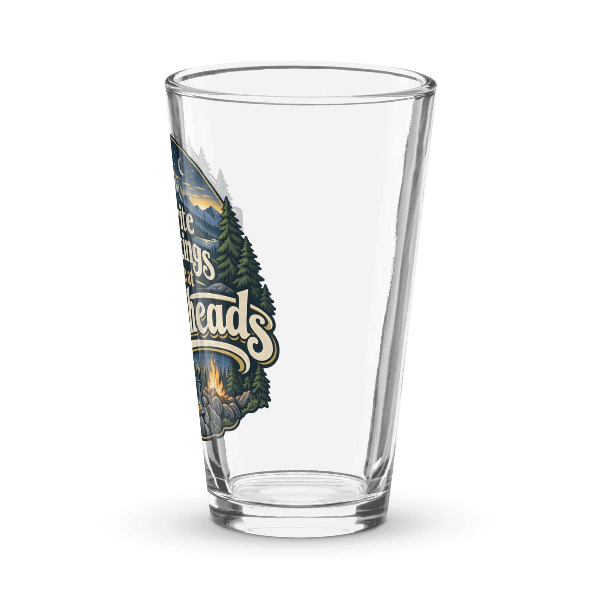 Nature and Adventure Pint Glass: My Favorite Meetings Are at Trailheads, Woodland Scenic Lettering