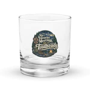 Nature and Adventure Rocks Glass: My Favorite Meetings Are at Trailheads, Woodland Scenic Lettering - 10.5 oz - Main