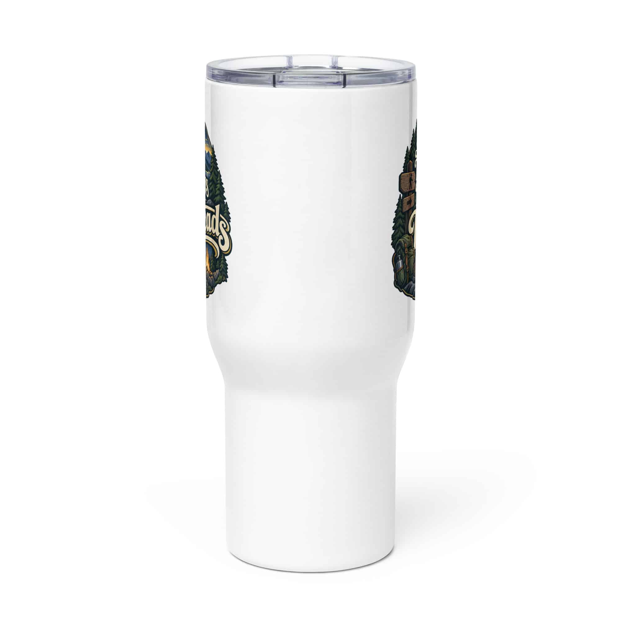Nature and Adventure Travel Mug: My Favorite Meetings Are at Trailheads, Woodland Scenic Lettering