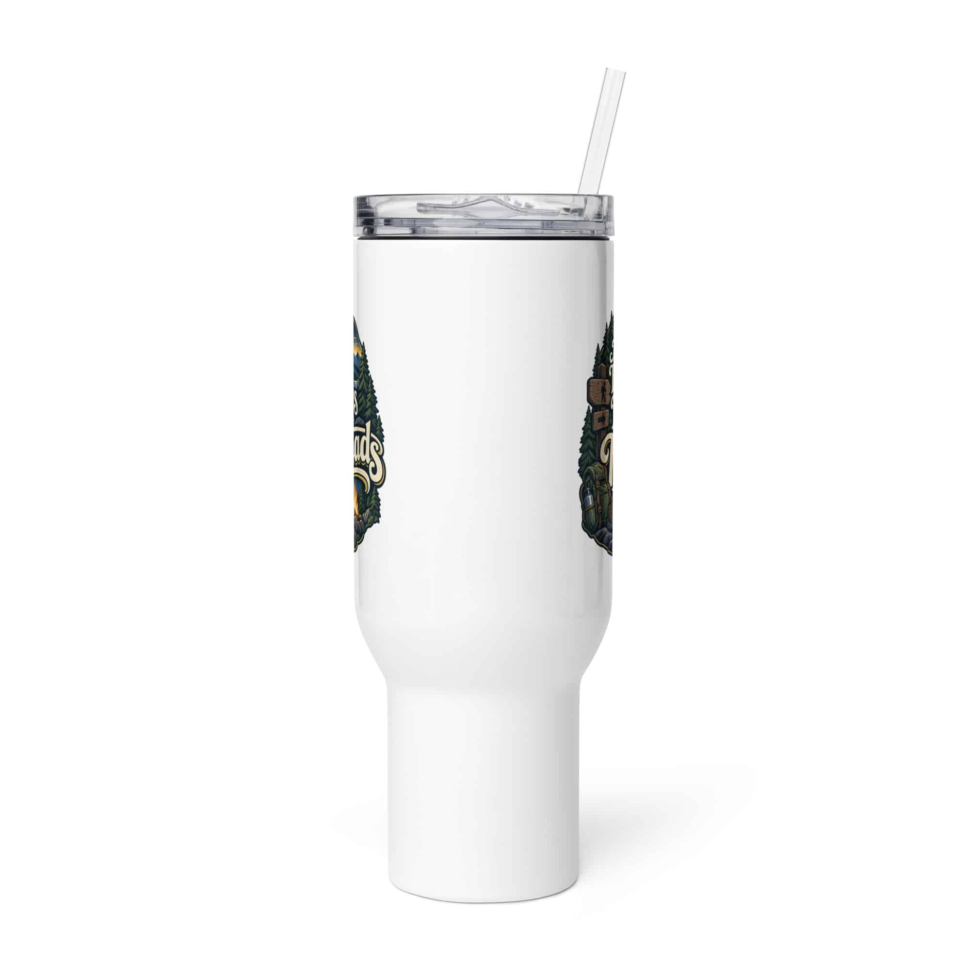 Nature and Adventure Travel Mug: My Favorite Meetings Are at Trailheads, Woodland Scenic Lettering