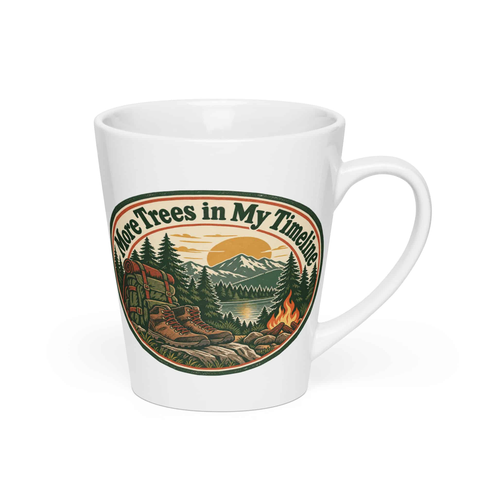Nature and Adventure Latte Mug: More Trees in My Timeline, Vintage Round Badge