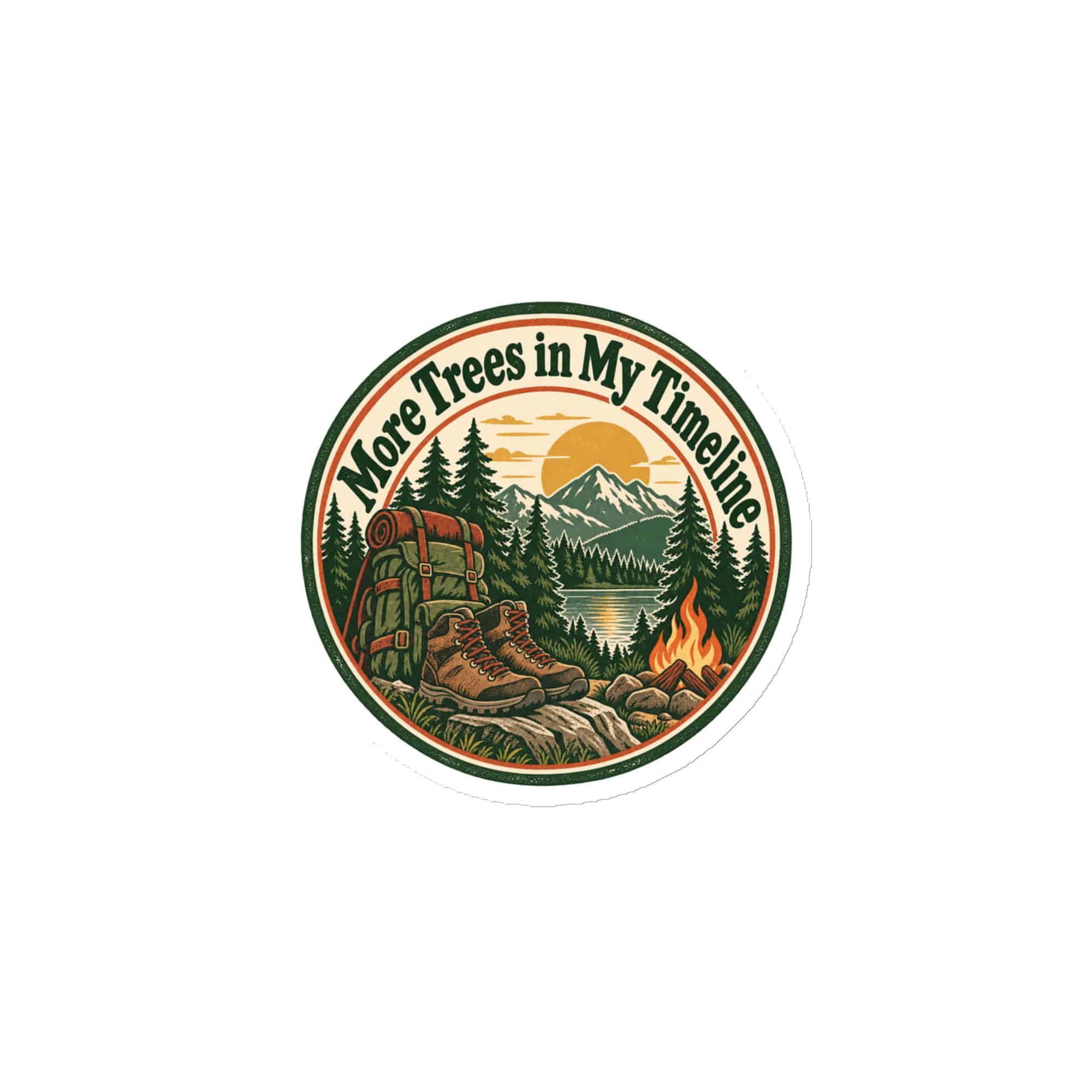 Nature and Adventure Die-Cut Magnet: More Trees in My Timeline, Vintage Round Badge