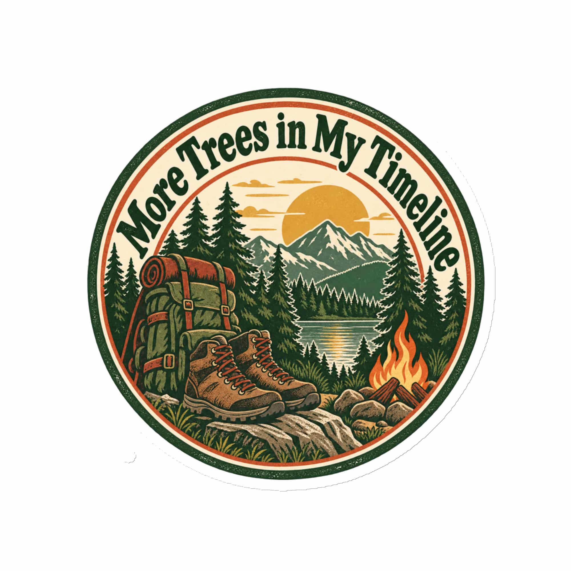 Nature and Adventure Die-Cut Magnet: More Trees in My Timeline, Vintage Round Badge
