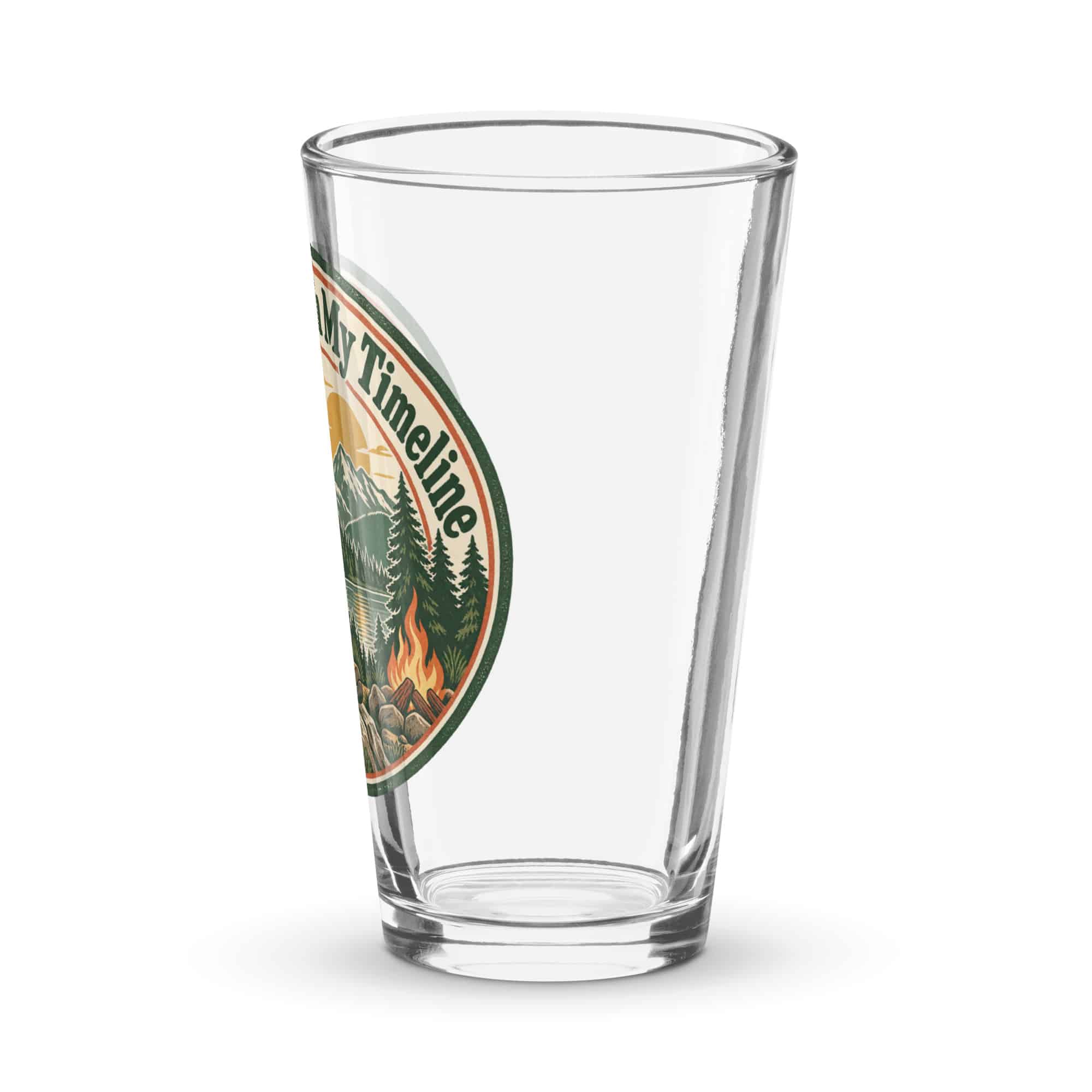 Nature and Adventure Pint Glass: More Trees in My Timeline, Vintage Round Badge