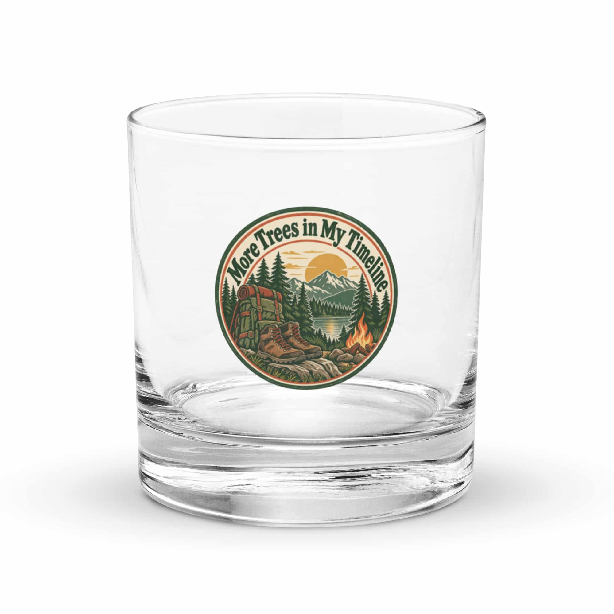 Nature and Adventure Rocks Glass: More Trees in My Timeline, Vintage Round Badge