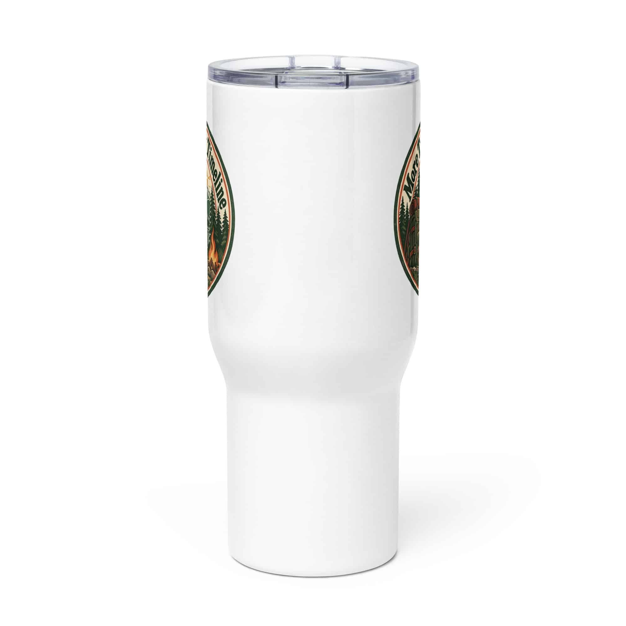 Nature and Adventure Travel Mug: More Trees in My Timeline, Vintage Round Badge
