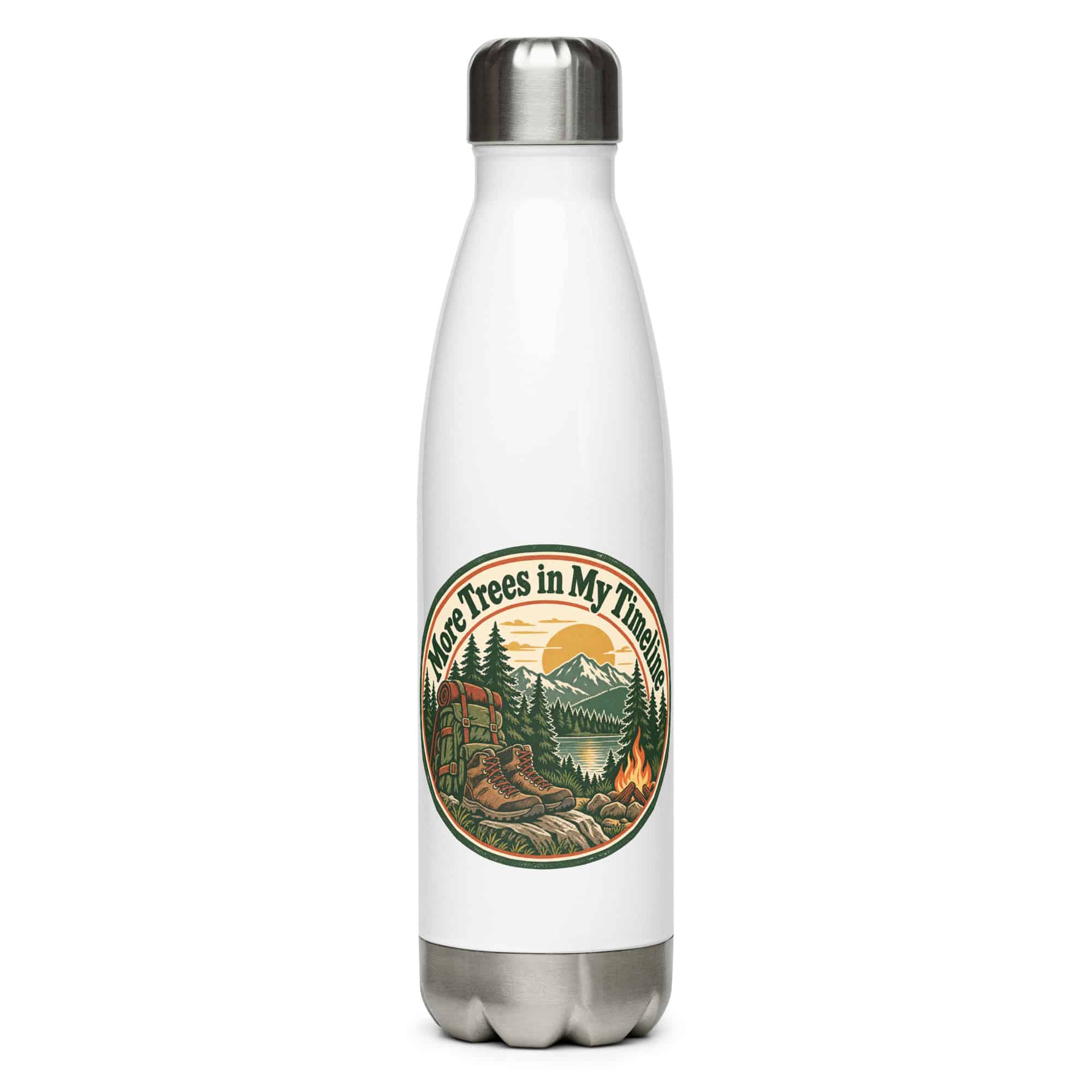 Nature and Adventure Stainless Steel Water Bottle: More Trees in My Timeline, Vintage Round Badge