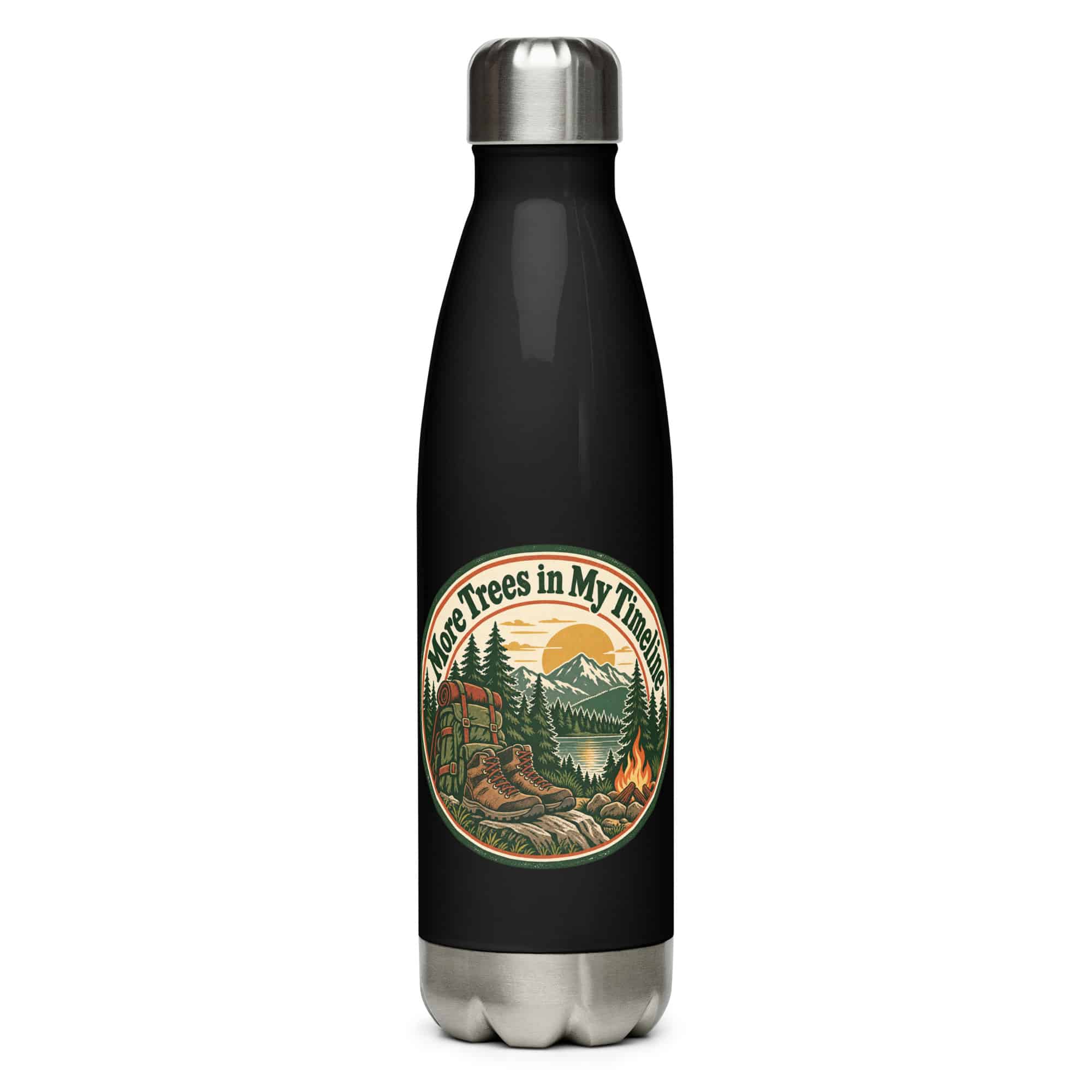 Nature and Adventure Stainless Steel Water Bottle: More Trees in My Timeline, Vintage Round Badge