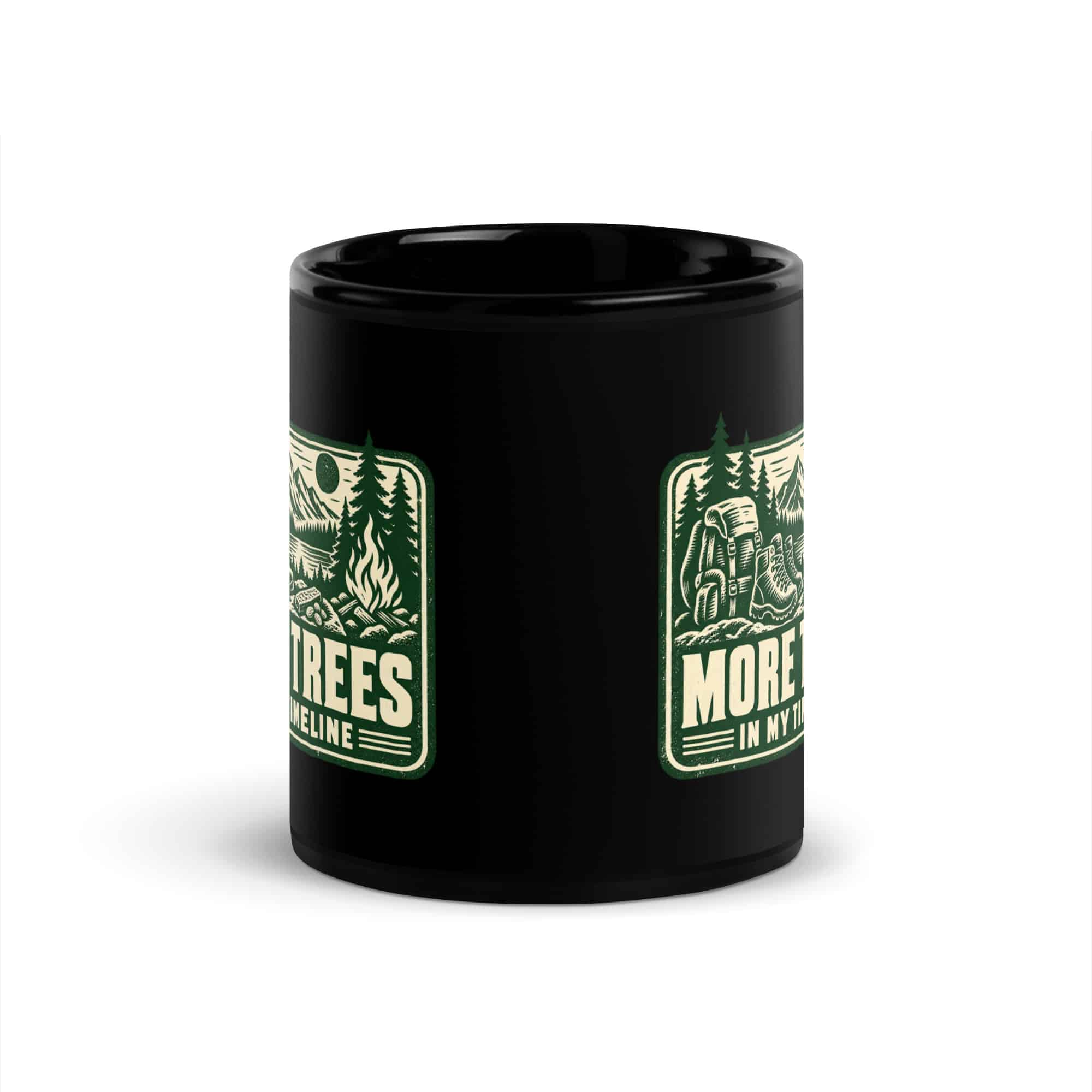 Nature and Adventure Black Coffee Mug: More Trees in My Timeline, Forest Ink Stamp