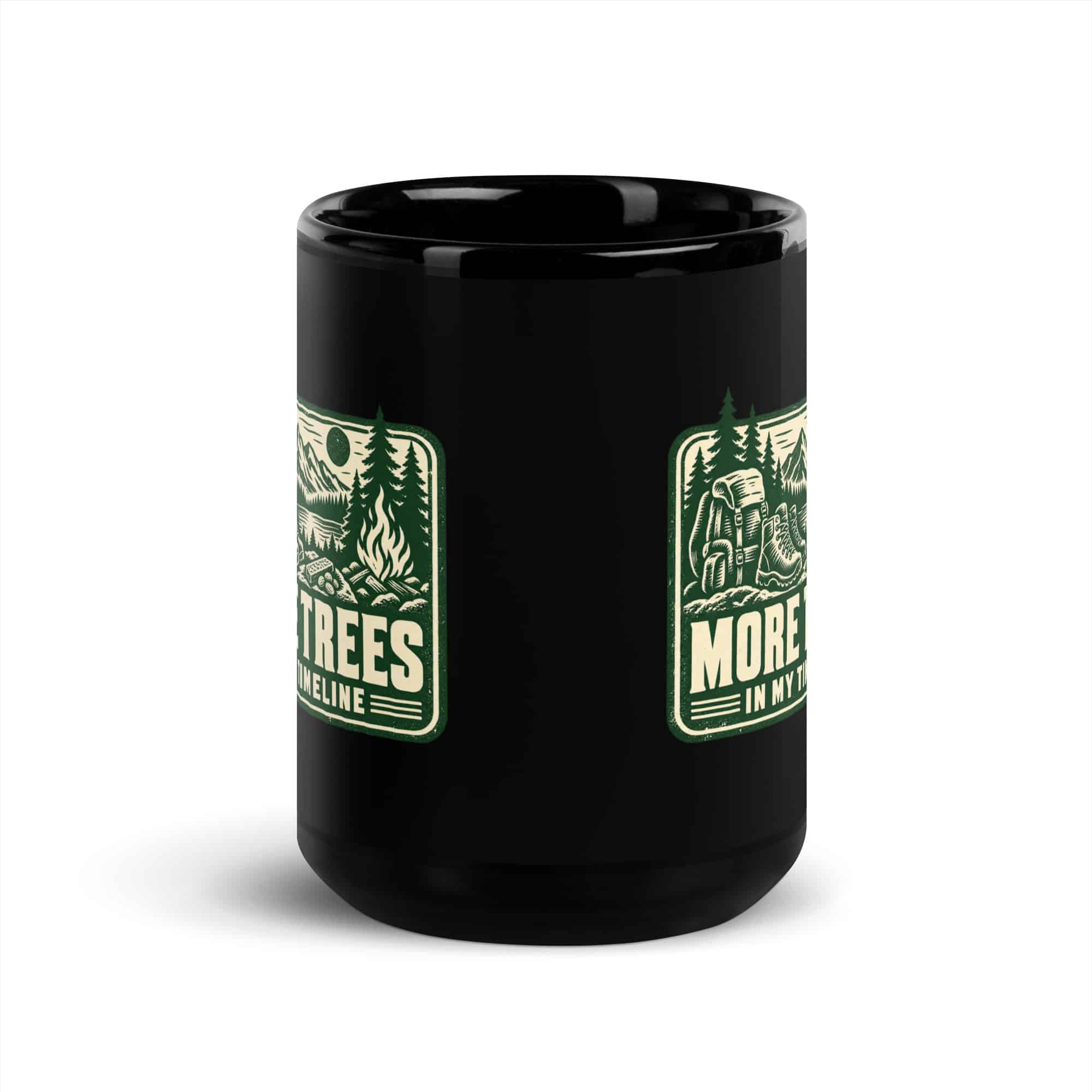 Nature and Adventure Black Coffee Mug: More Trees in My Timeline, Forest Ink Stamp