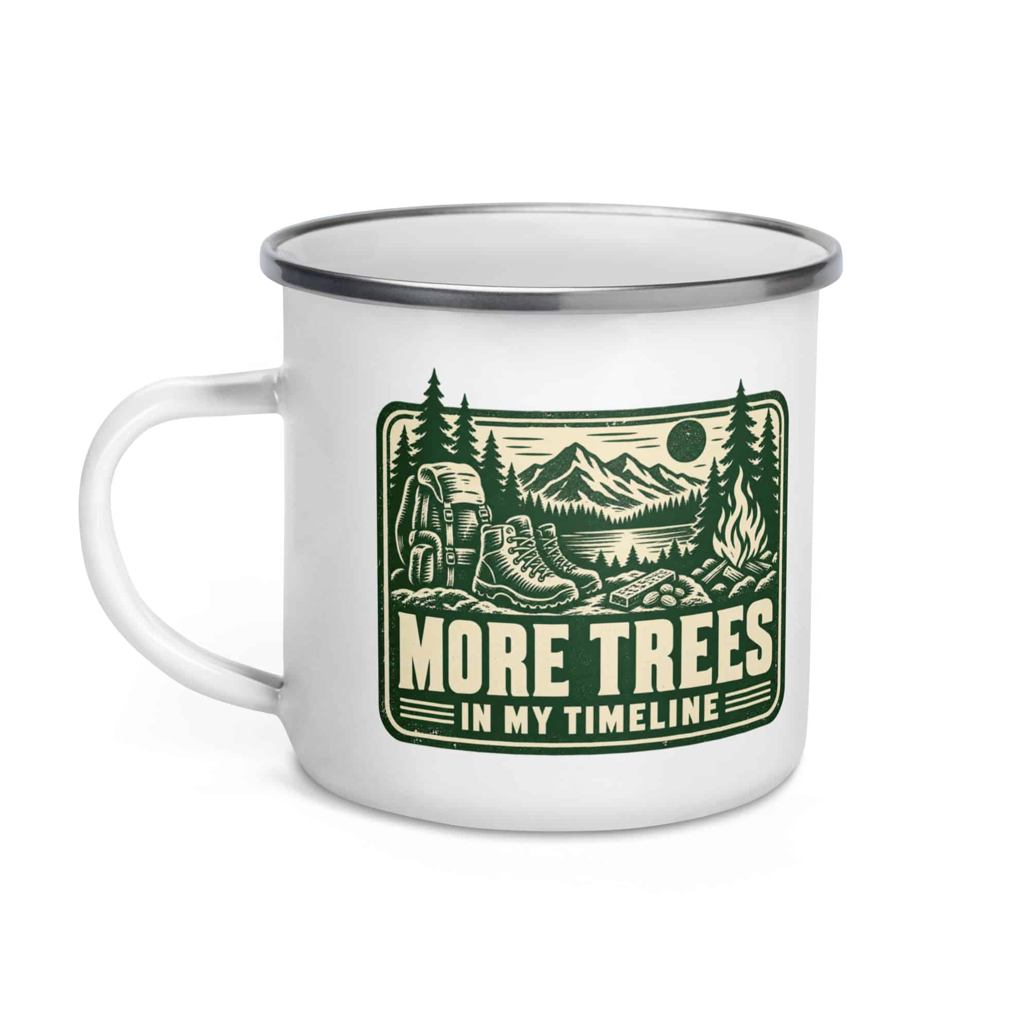 Nature and Adventure Enamel Camp Mug: More Trees in My Timeline, Forest Ink Stamp