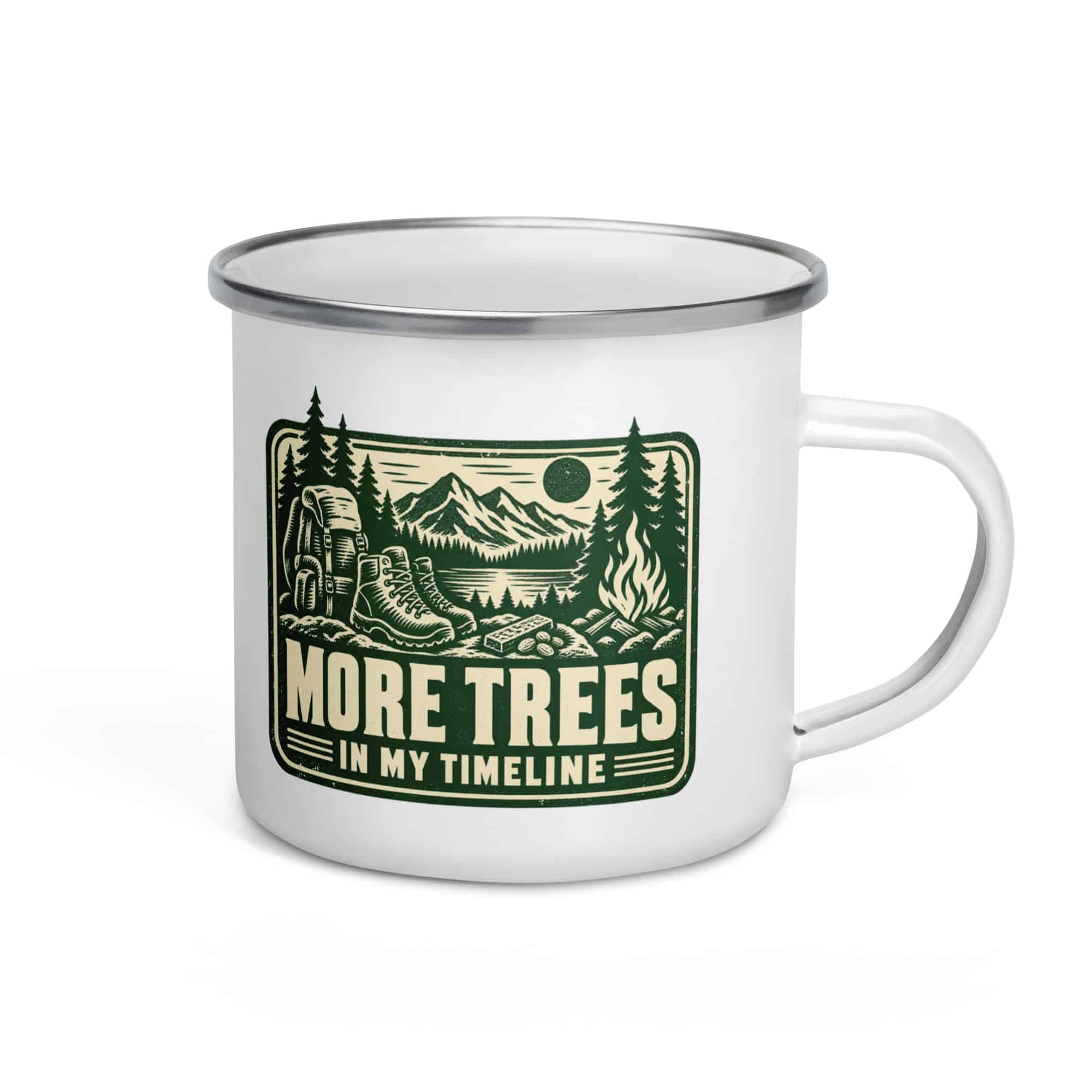 Nature and Adventure Enamel Camp Mug: More Trees in My Timeline, Forest Ink Stamp