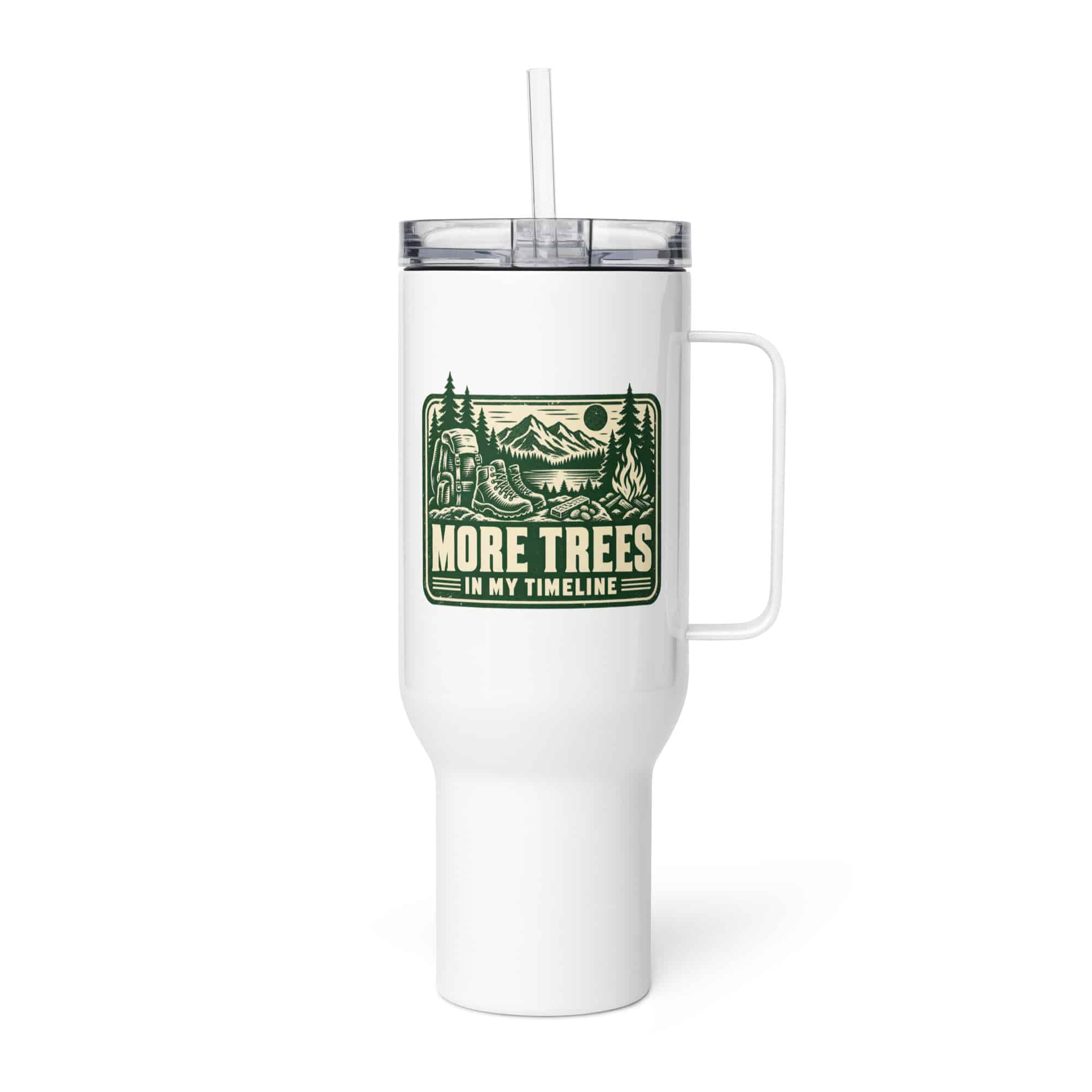 Nature and Adventure Travel Mug: More Trees in My Timeline, Forest Ink Stamp