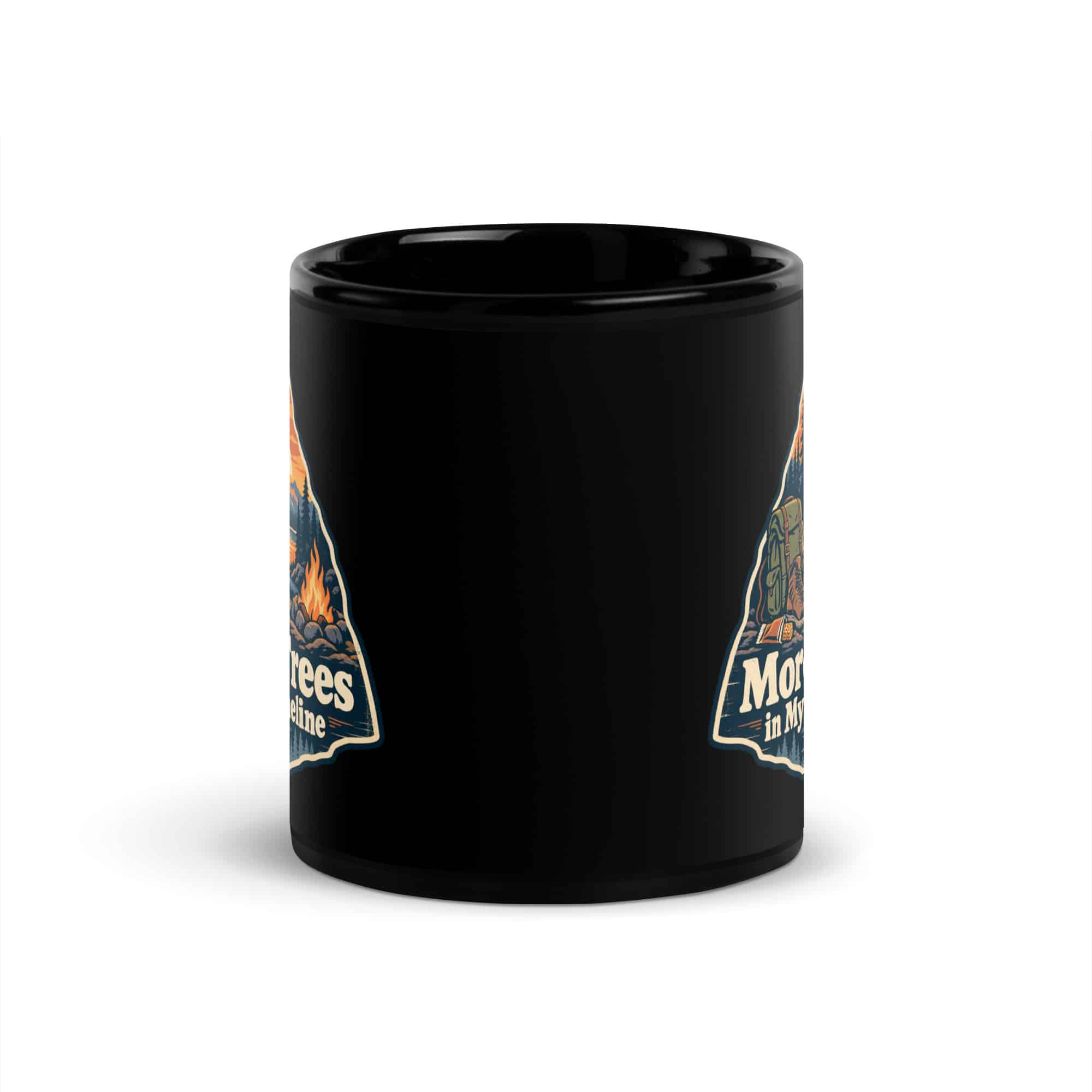 Nature and Adventure Black Coffee Mug: More Trees in My Timeline, Scenic Shield Badge