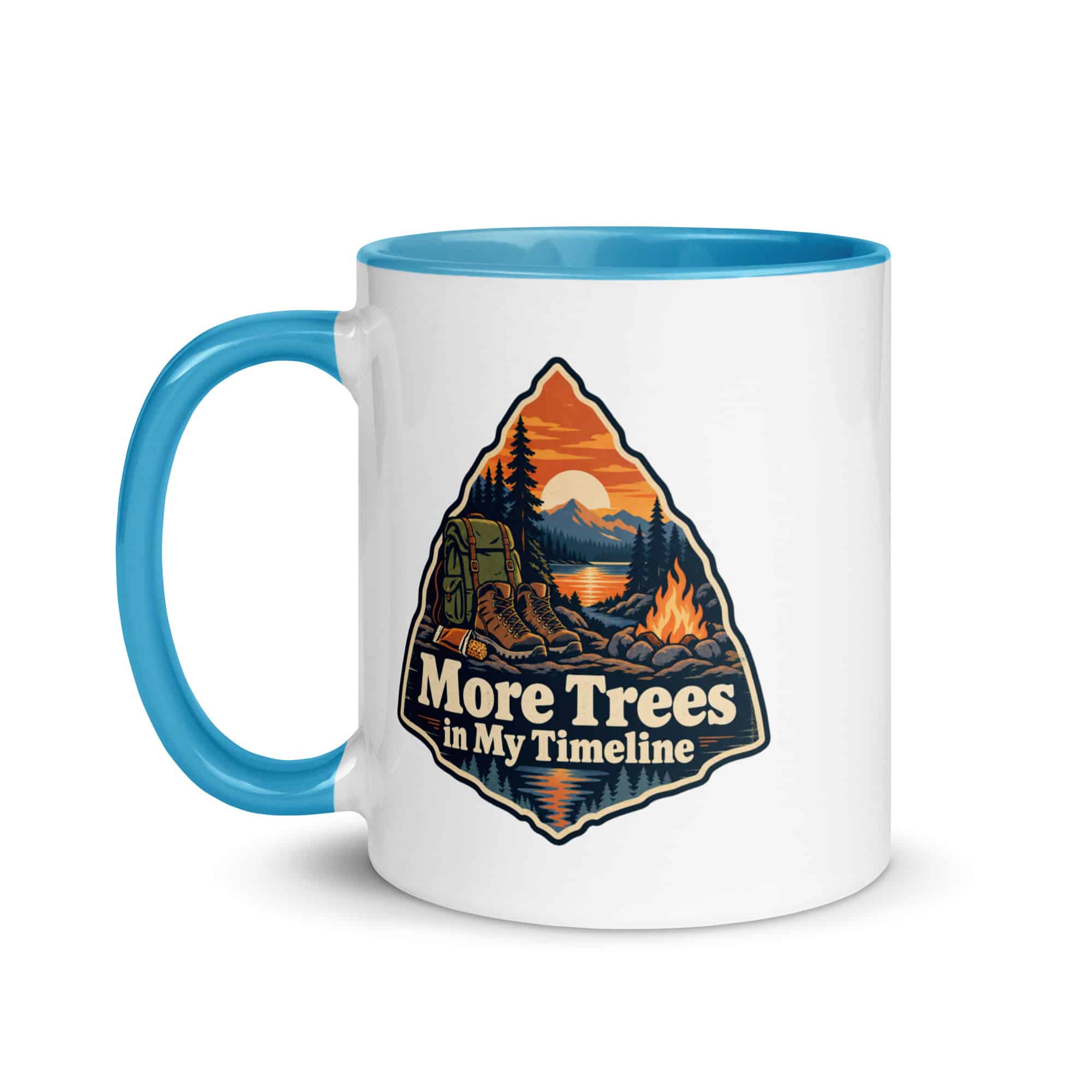 Nature and Adventure Color Inside Coffee Mug: More Trees in My Timeline, Scenic Shield Badge