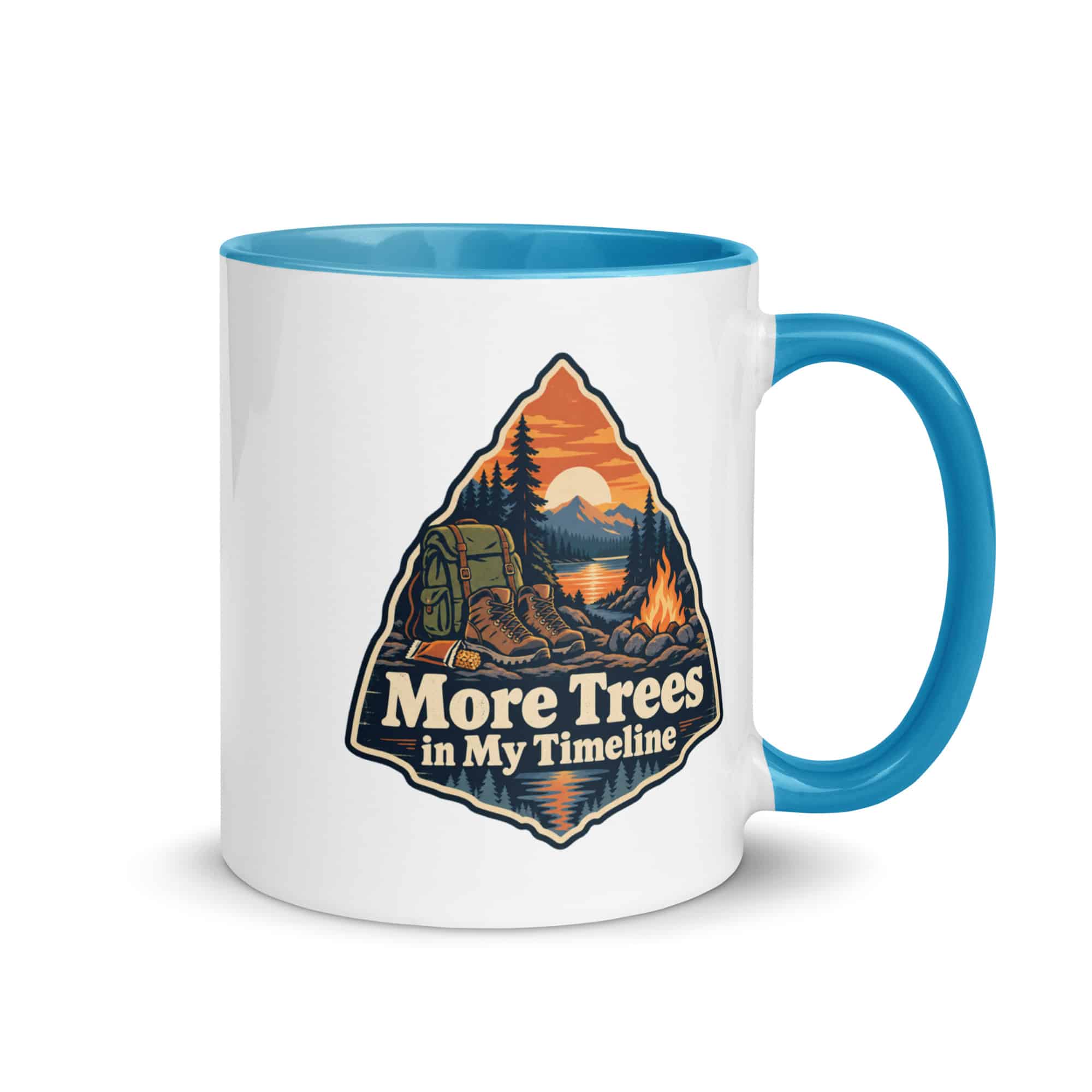 Nature and Adventure Color Inside Coffee Mug: More Trees in My Timeline, Scenic Shield Badge