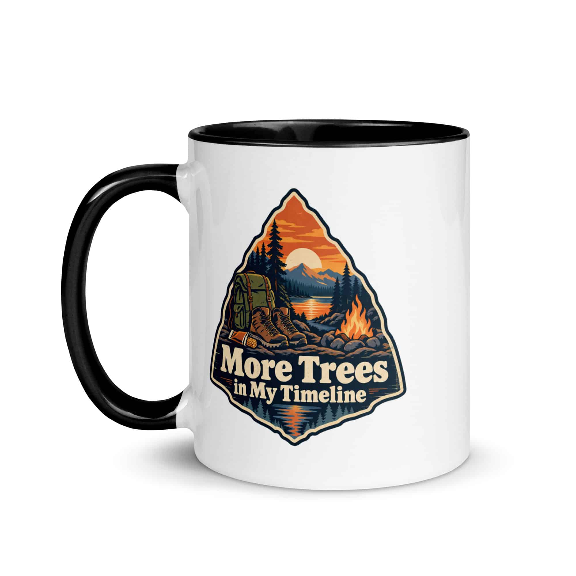 Nature and Adventure Color Inside Coffee Mug: More Trees in My Timeline, Scenic Shield Badge