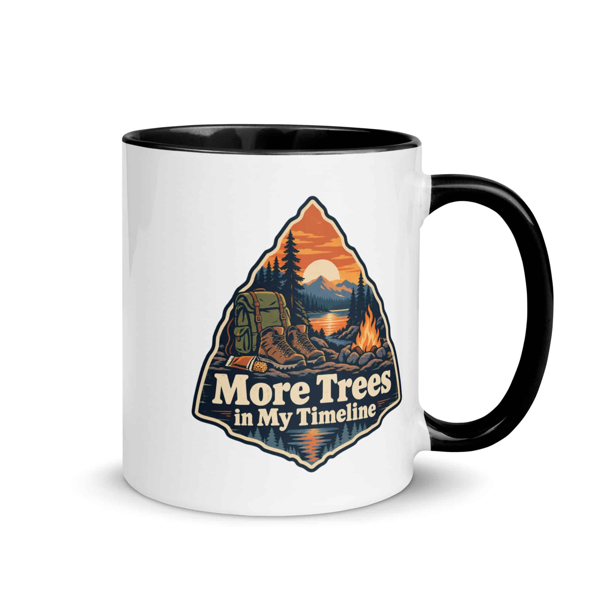 Nature and Adventure Color Inside Coffee Mug: More Trees in My Timeline, Scenic Shield Badge