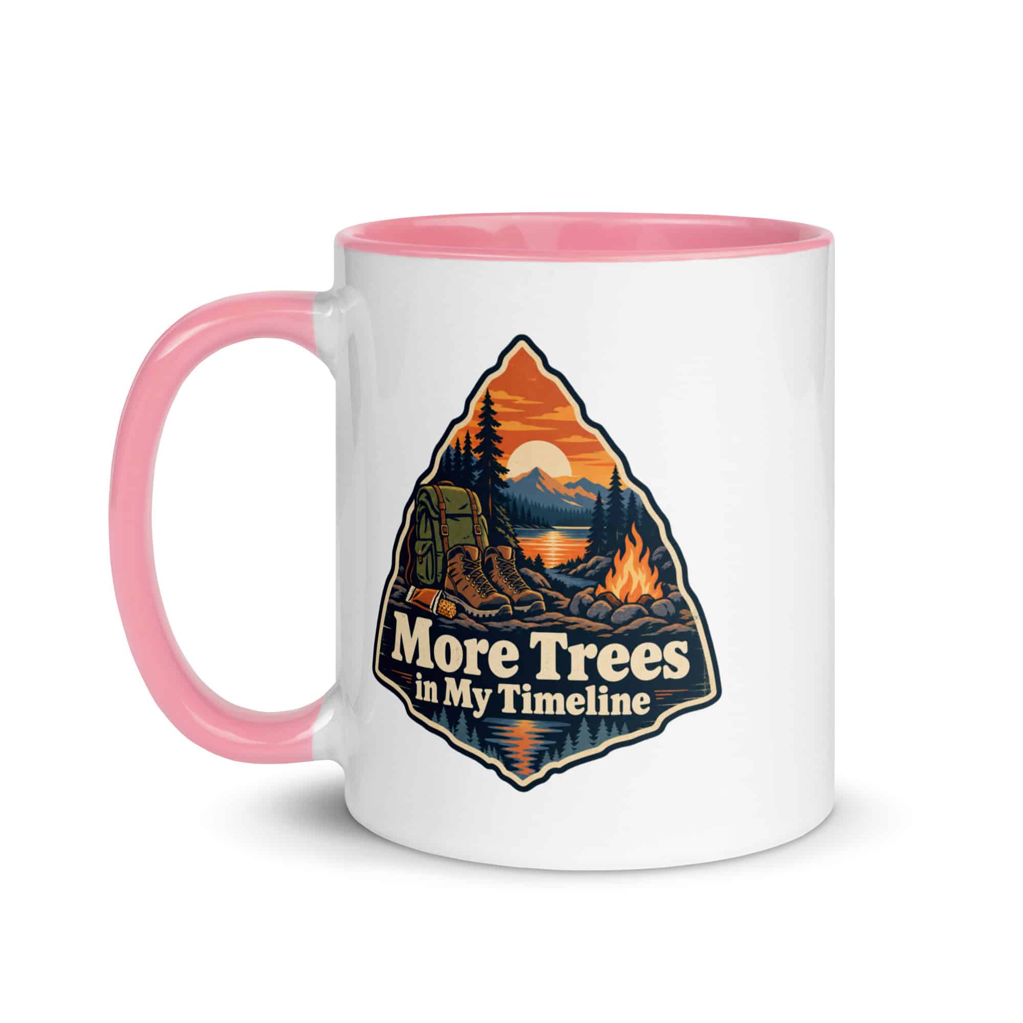 Nature and Adventure Color Inside Coffee Mug: More Trees in My Timeline, Scenic Shield Badge