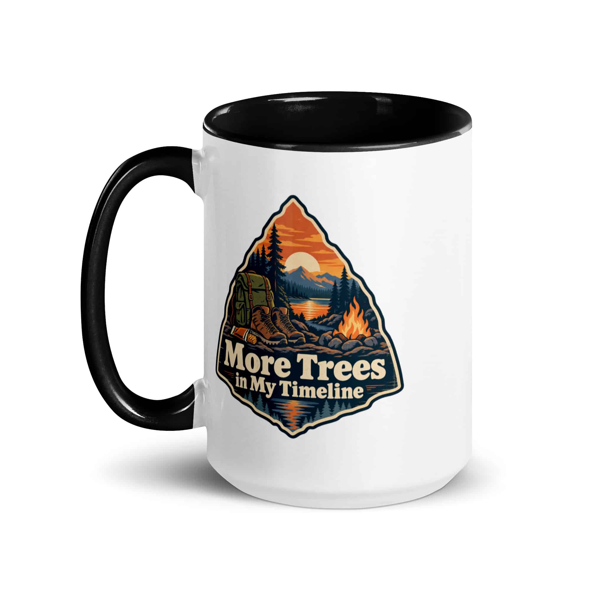 Nature and Adventure Color Inside Coffee Mug: More Trees in My Timeline, Scenic Shield Badge