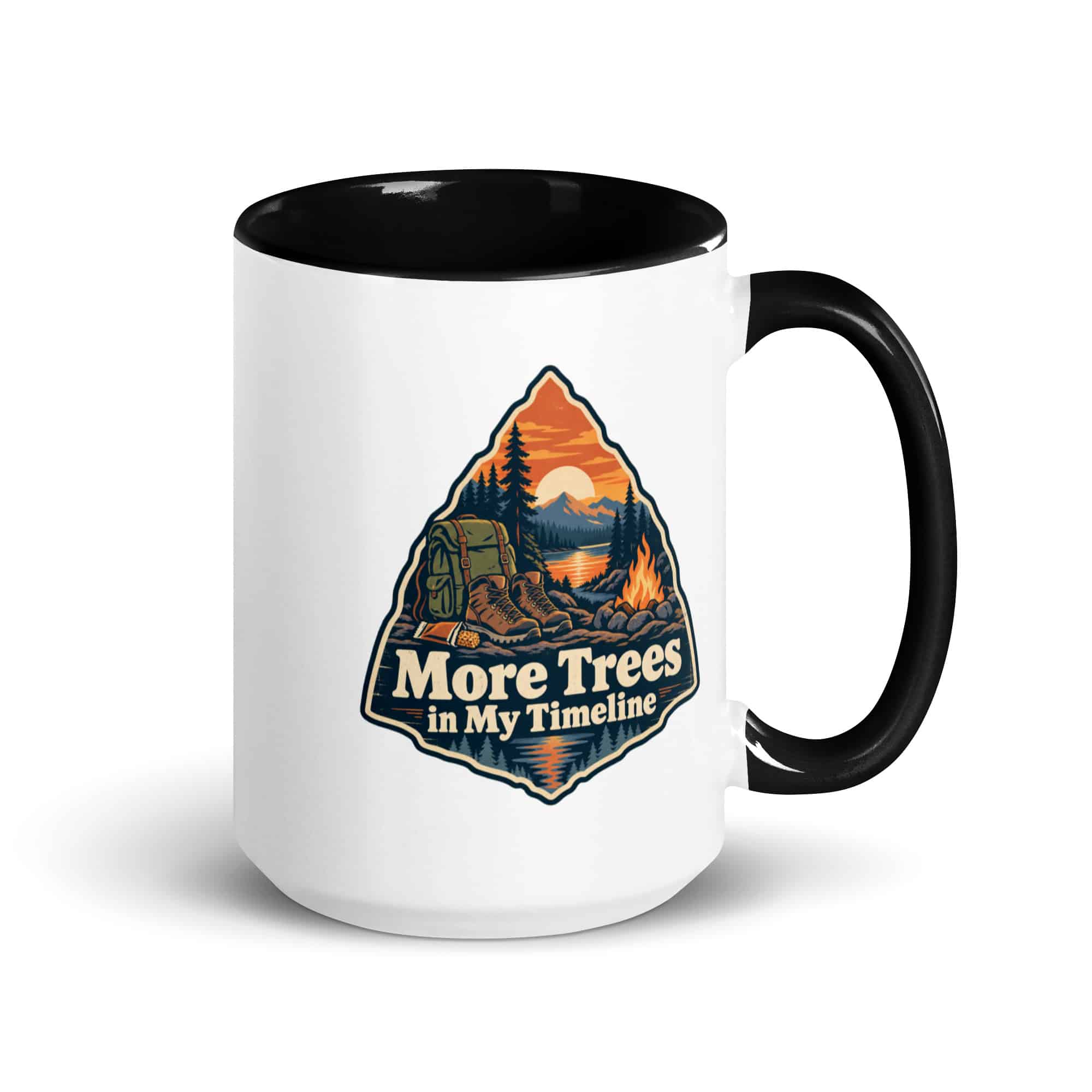 Nature and Adventure Color Inside Coffee Mug: More Trees in My Timeline, Scenic Shield Badge