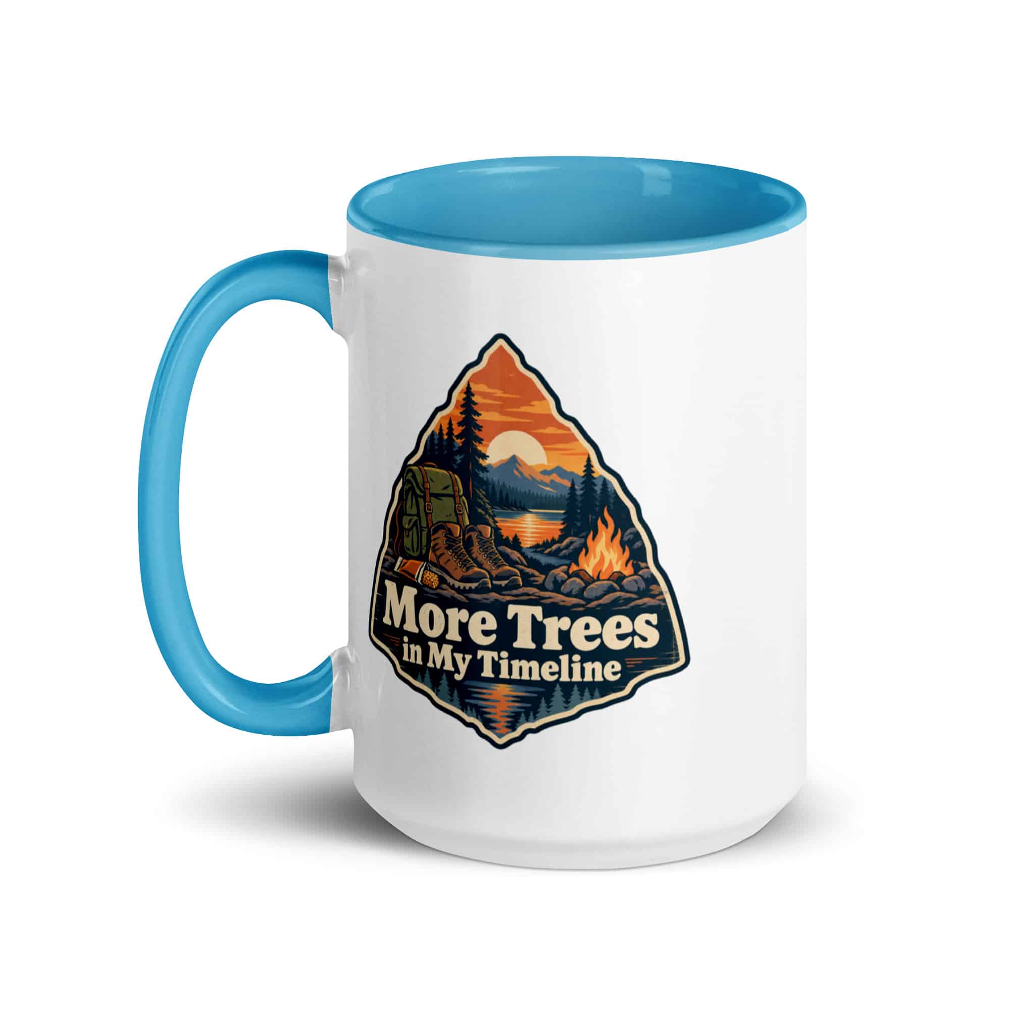 Nature and Adventure Color Inside Coffee Mug: More Trees in My Timeline, Scenic Shield Badge