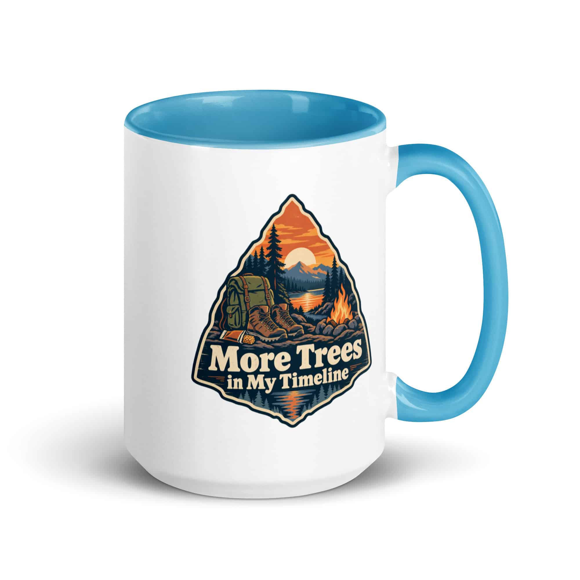 Nature and Adventure Color Inside Coffee Mug: More Trees in My Timeline, Scenic Shield Badge