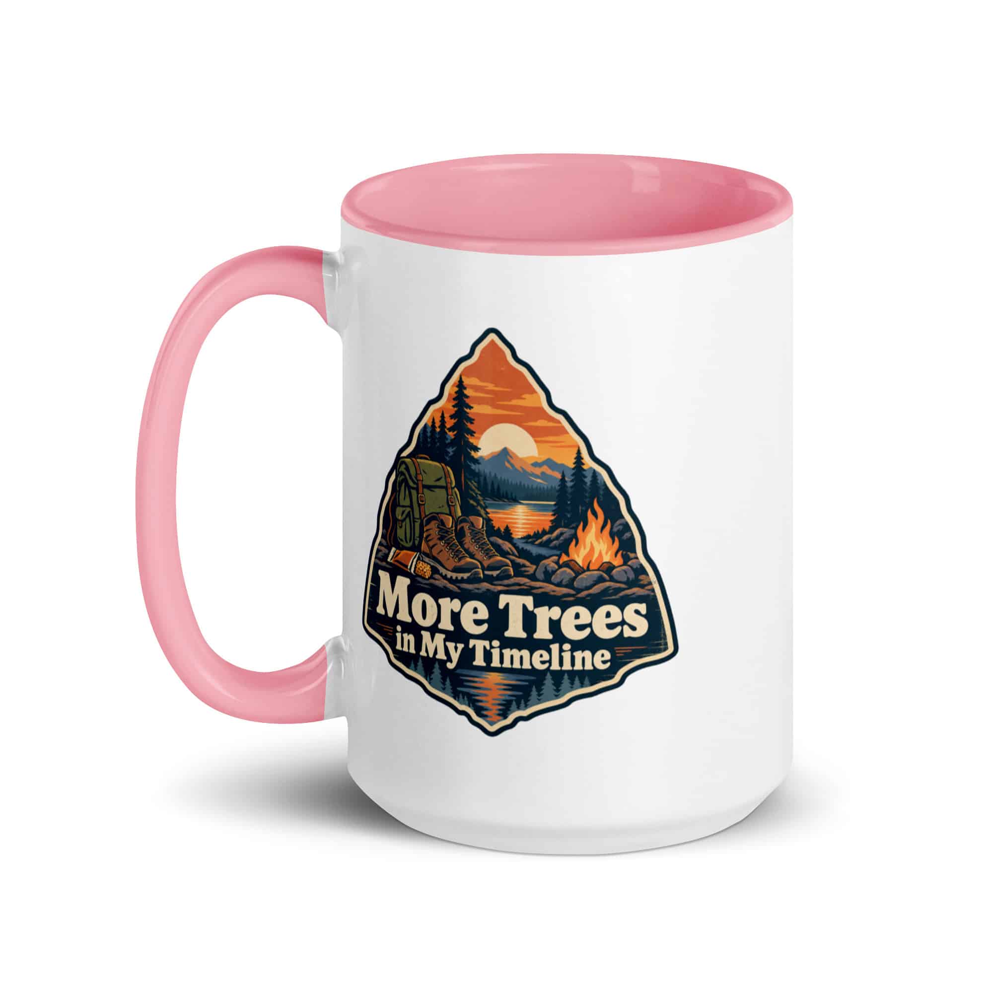 Nature and Adventure Color Inside Coffee Mug: More Trees in My Timeline, Scenic Shield Badge