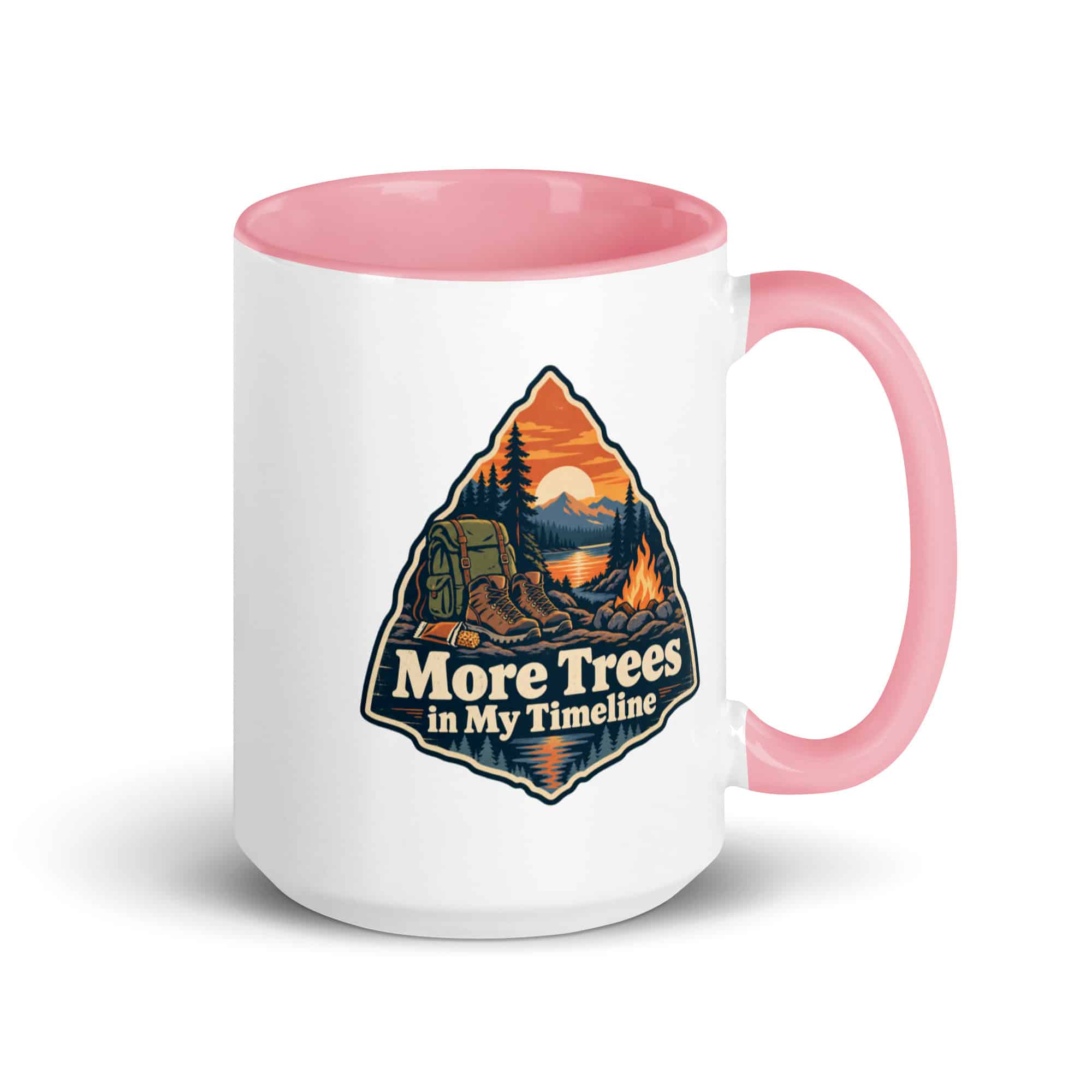 Nature and Adventure Color Inside Coffee Mug: More Trees in My Timeline, Scenic Shield Badge