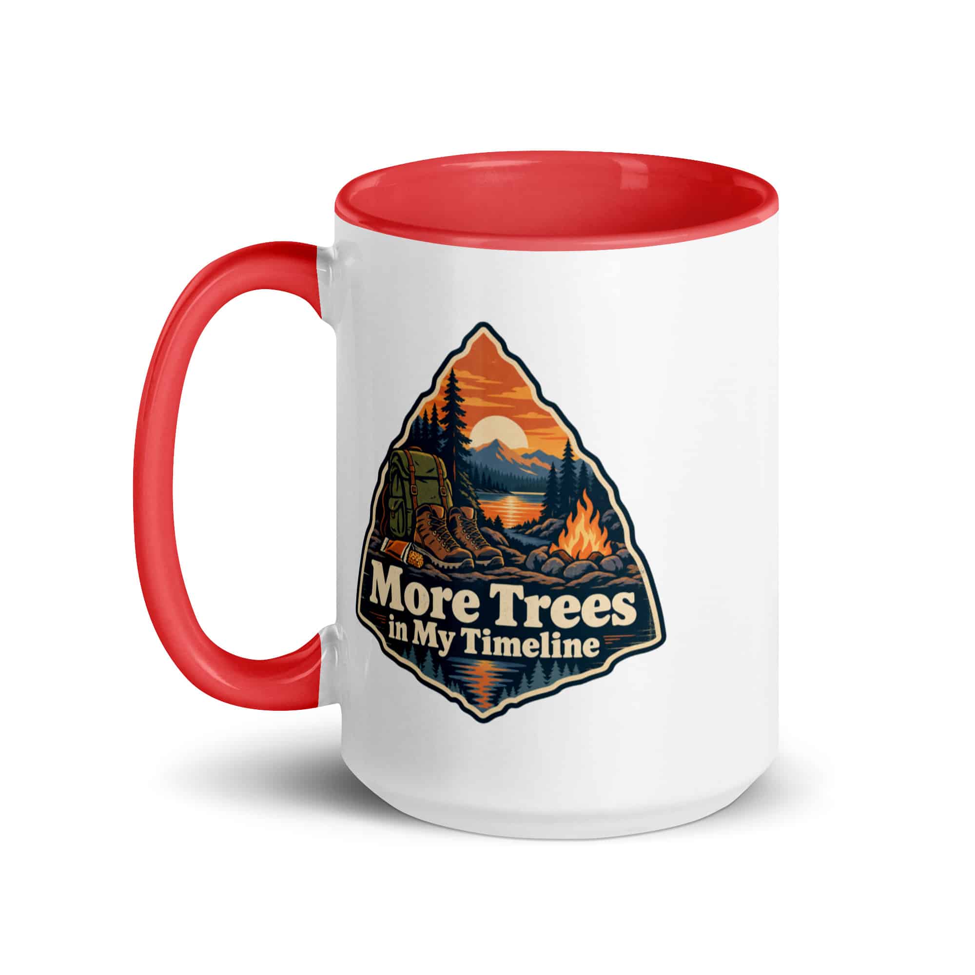 Nature and Adventure Color Inside Coffee Mug: More Trees in My Timeline, Scenic Shield Badge