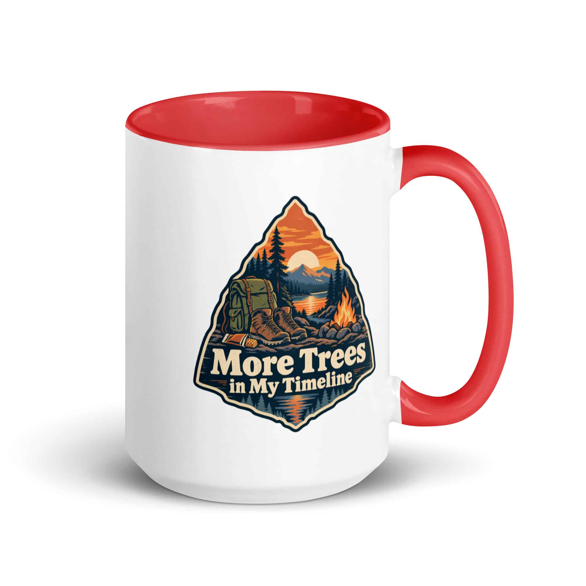 Nature and Adventure Color Inside Coffee Mug: More Trees in My Timeline, Scenic Shield Badge