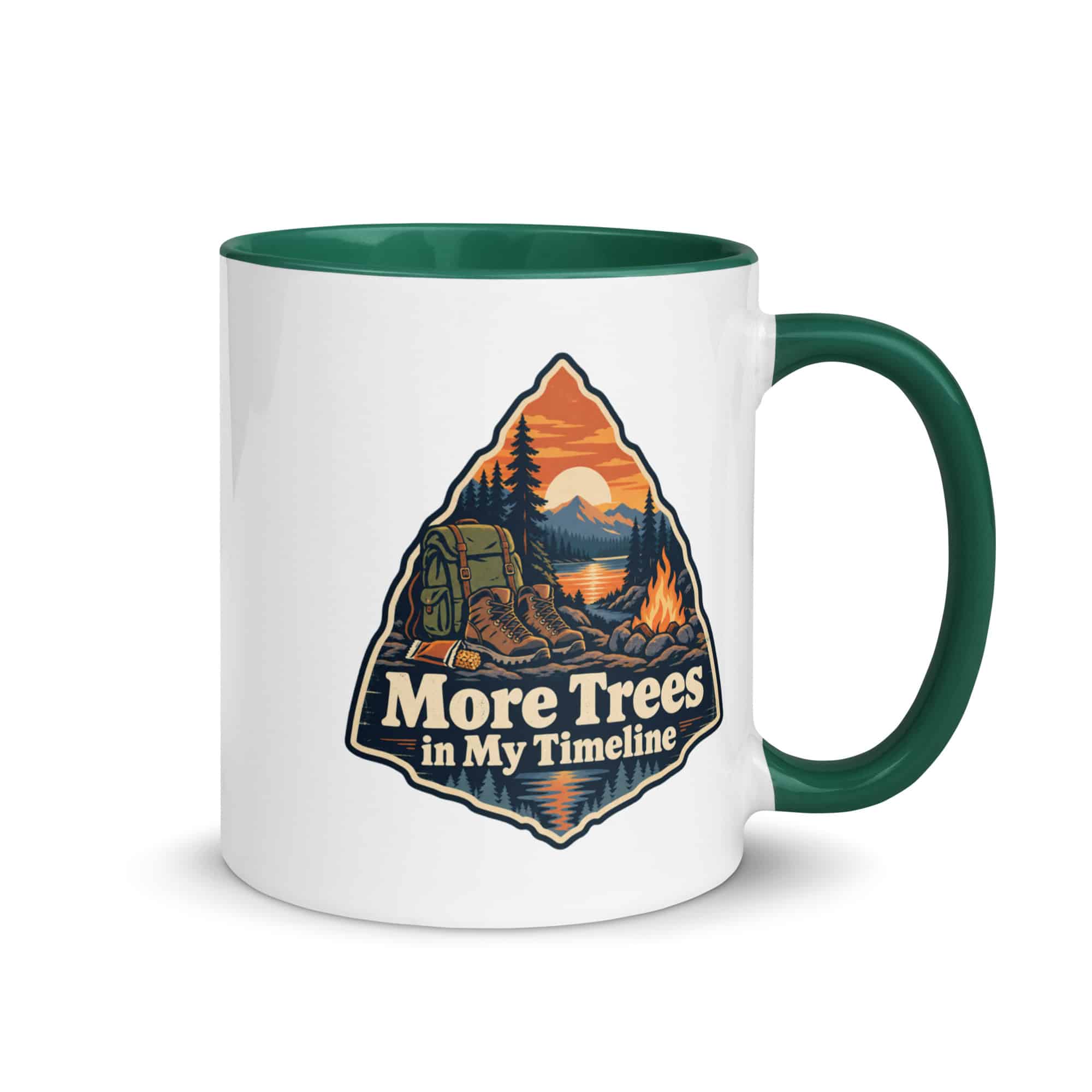 Nature and Adventure Color Inside Coffee Mug: More Trees in My Timeline, Scenic Shield Badge