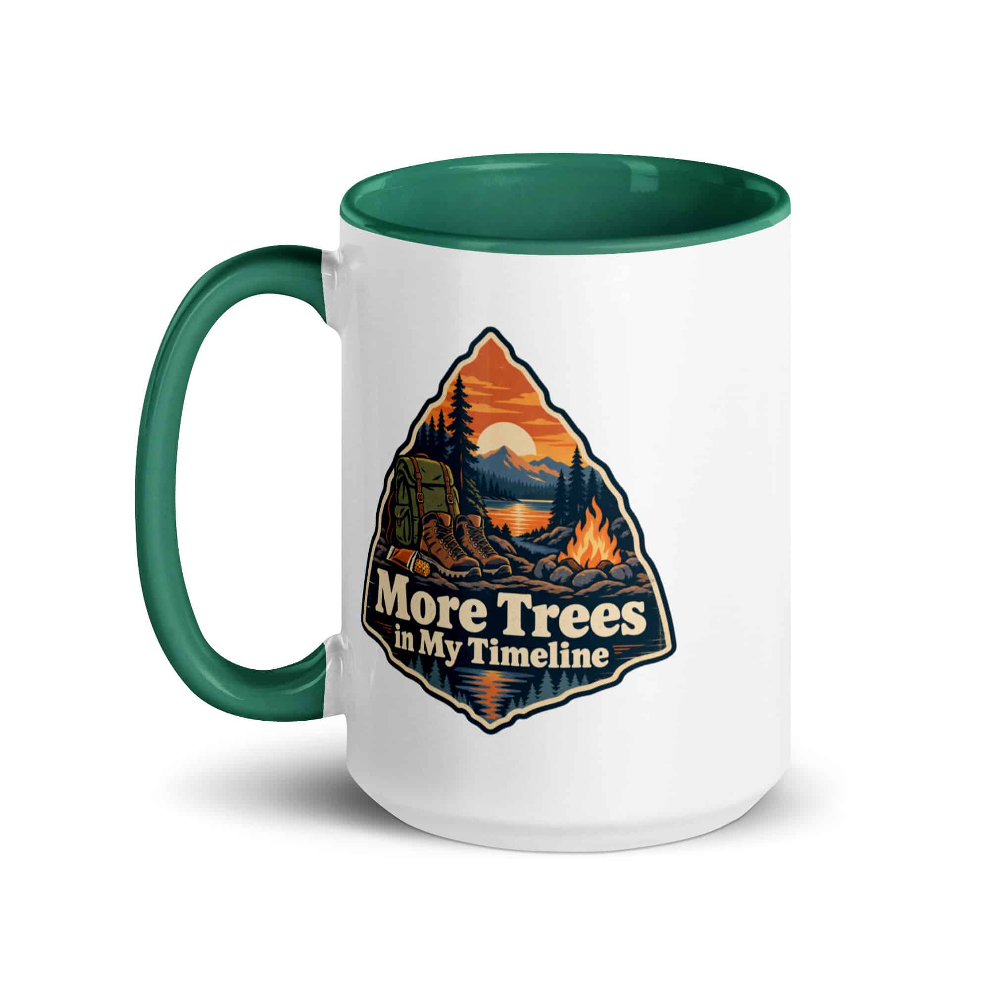 Nature and Adventure Color Inside Coffee Mug: More Trees in My Timeline, Scenic Shield Badge