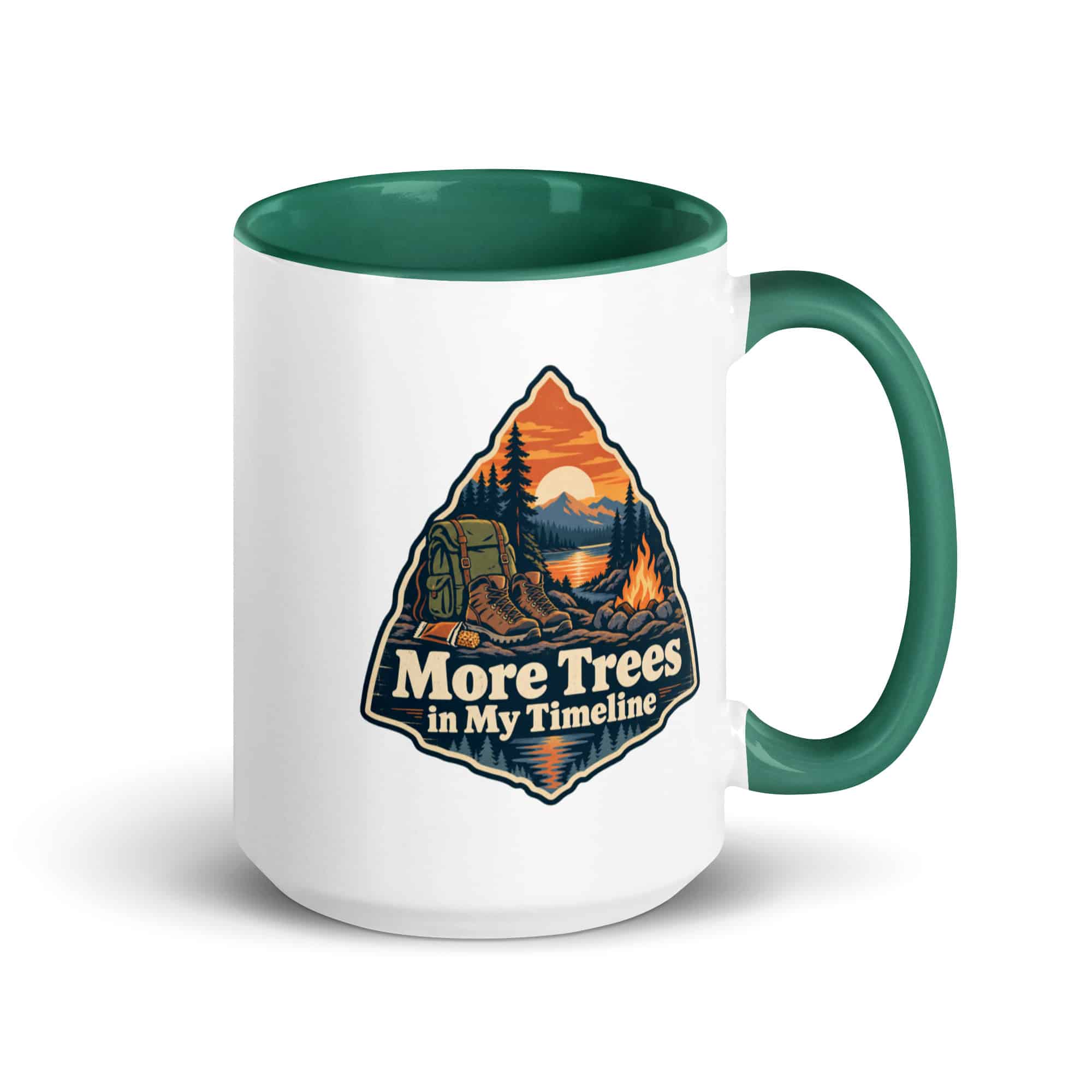 Nature and Adventure Color Inside Coffee Mug: More Trees in My Timeline, Scenic Shield Badge