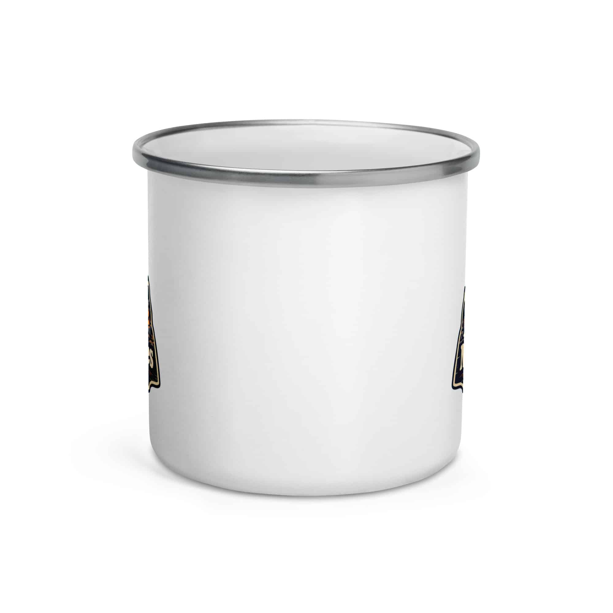 Nature and Adventure Enamel Camp Mug: More Trees in My Timeline, Scenic Shield Badge
