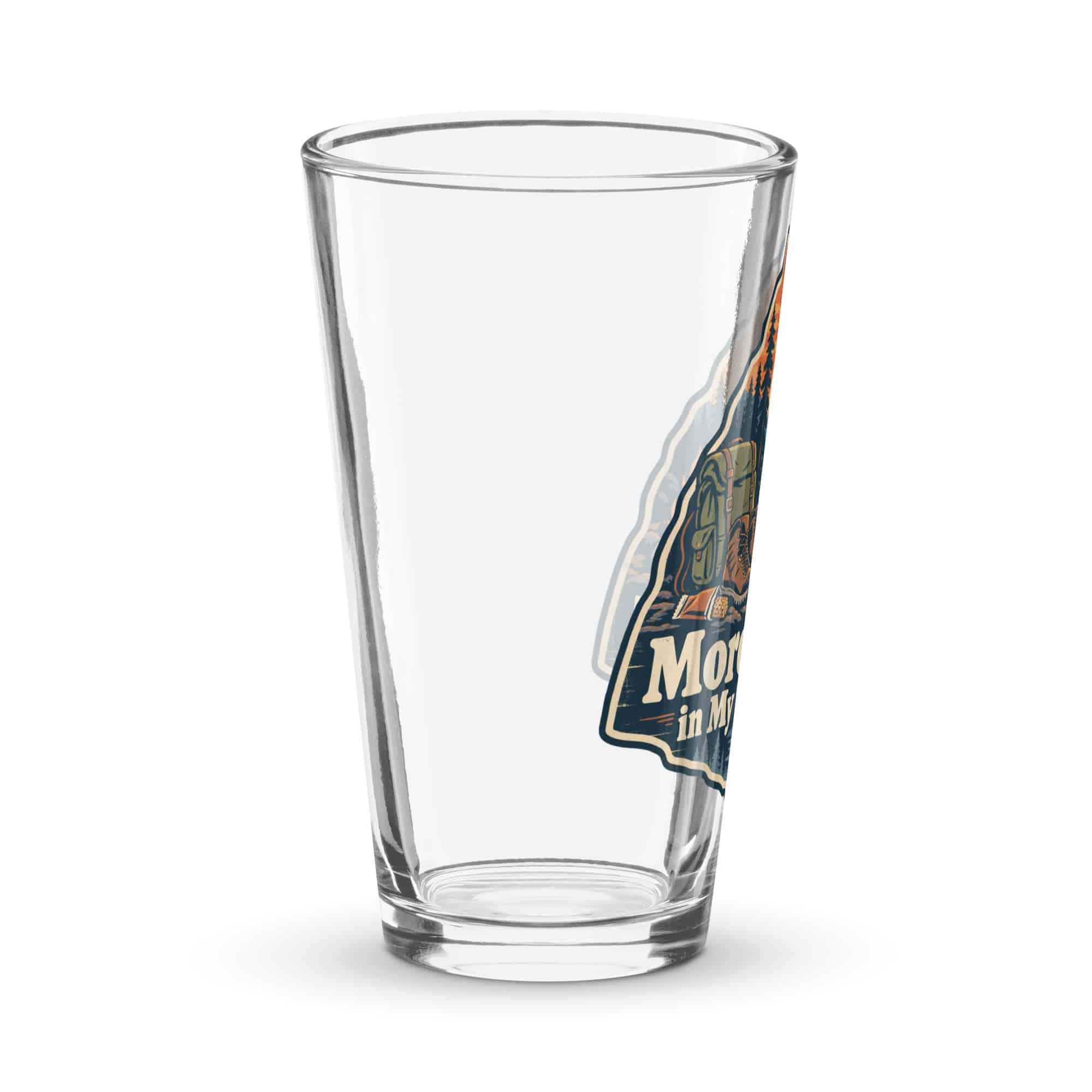 Nature and Adventure Pint Glass: More Trees in My Timeline, Scenic Shield Badge