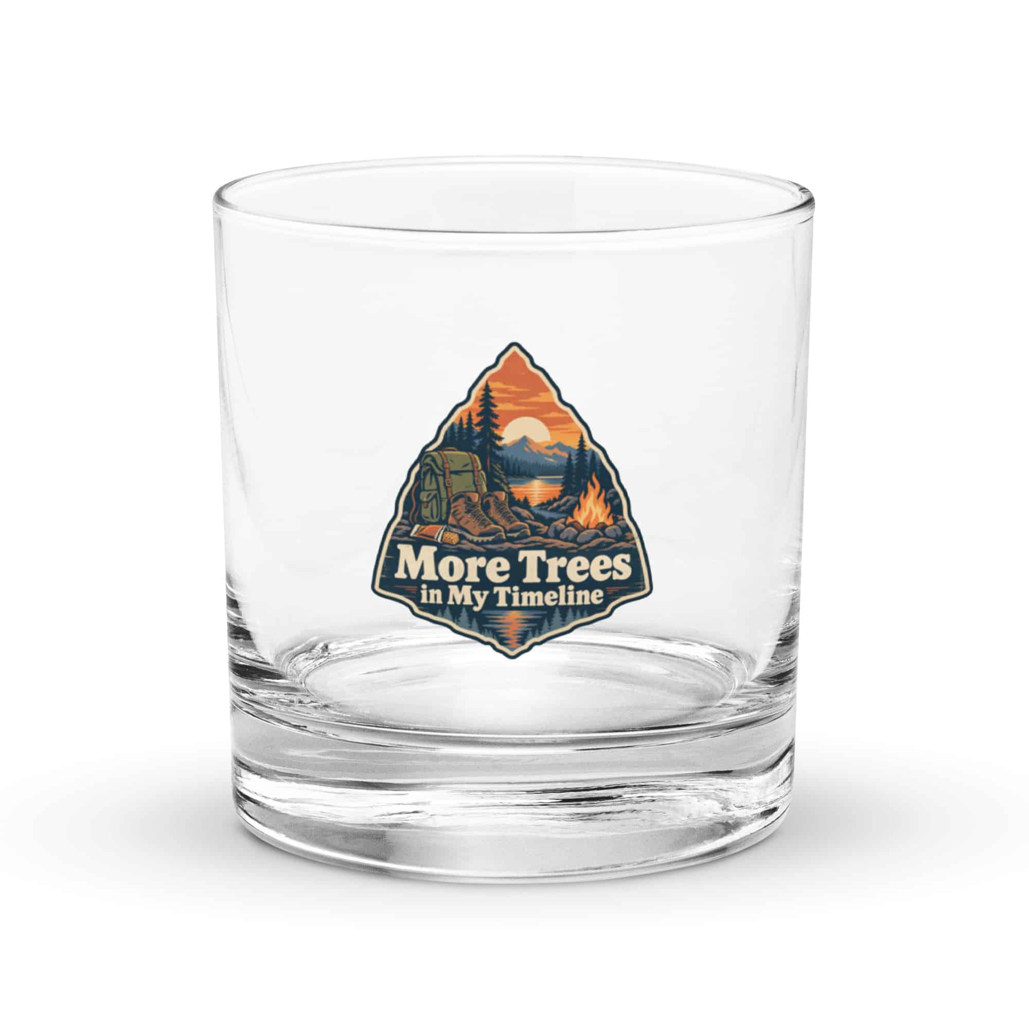 Nature and Adventure Rocks Glass: More Trees in My Timeline, Scenic Shield Badge