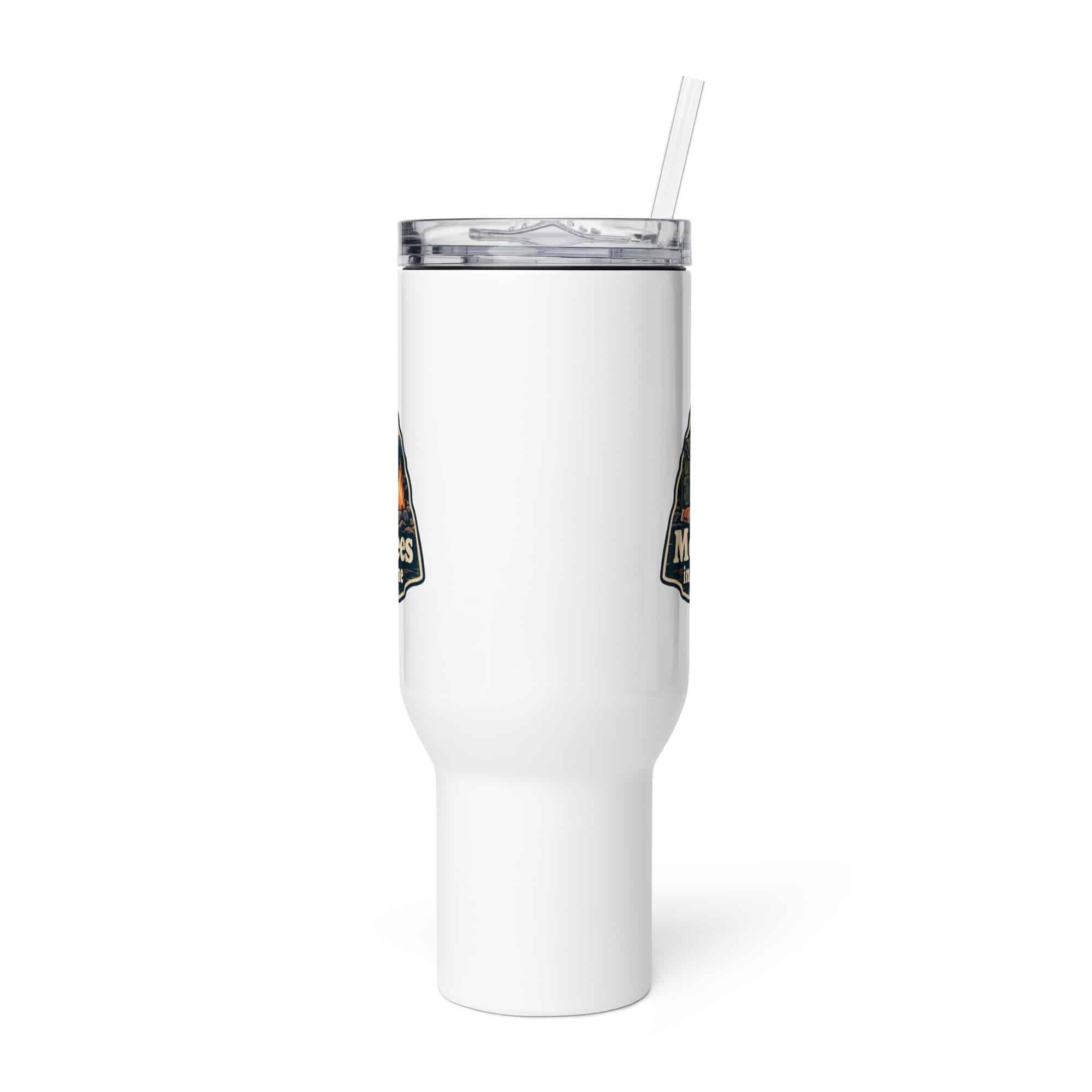 Nature and Adventure Travel Mug: More Trees in My Timeline, Scenic Shield Badge