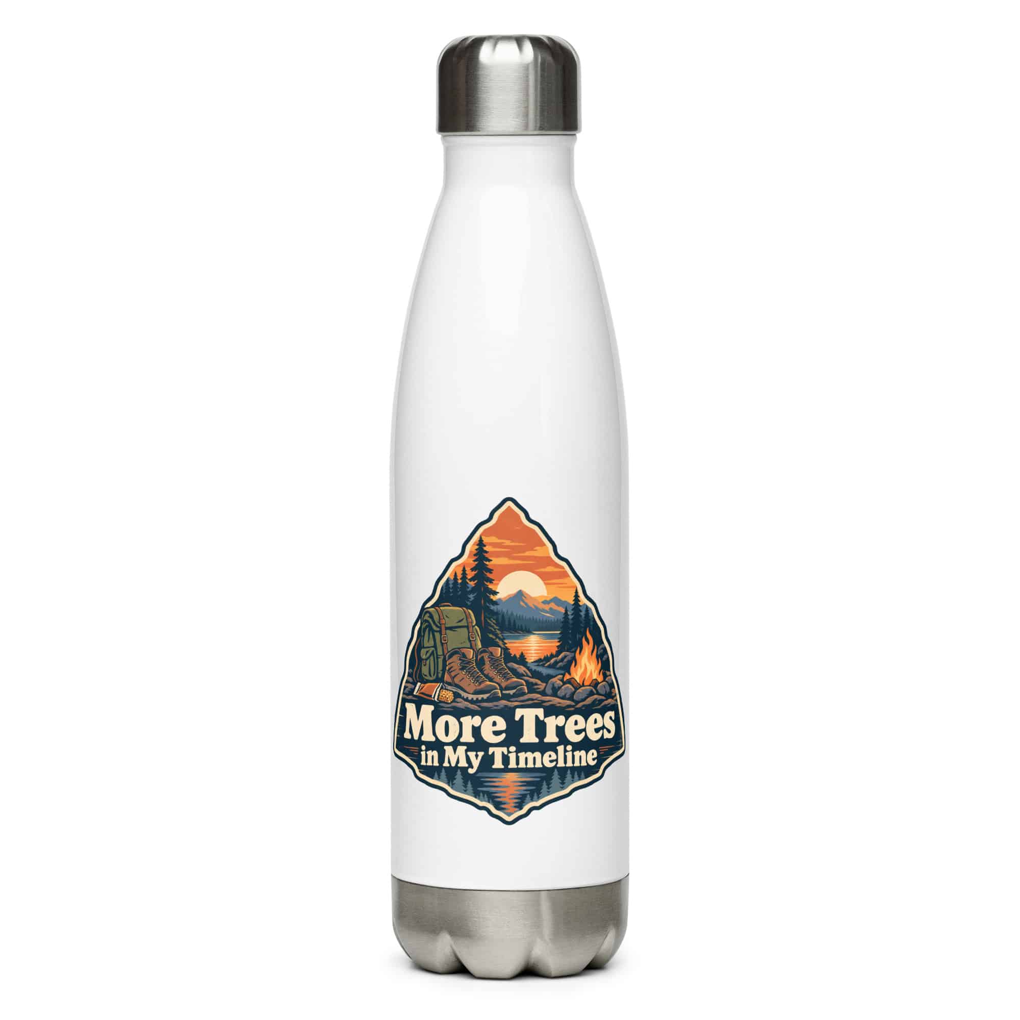 Nature and Adventure Stainless Steel Water Bottle: More Trees in My Timeline, Scenic Shield Badge
