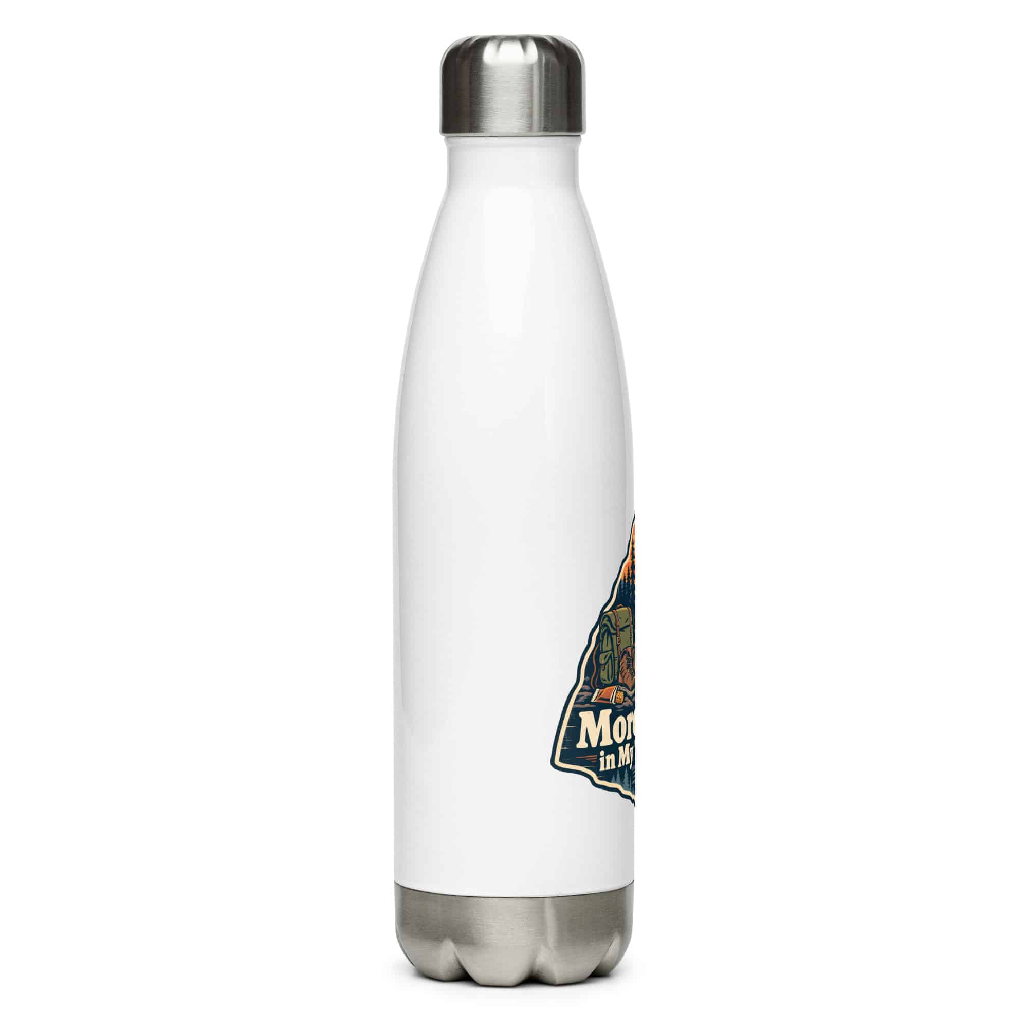 Nature and Adventure Stainless Steel Water Bottle: More Trees in My Timeline, Scenic Shield Badge