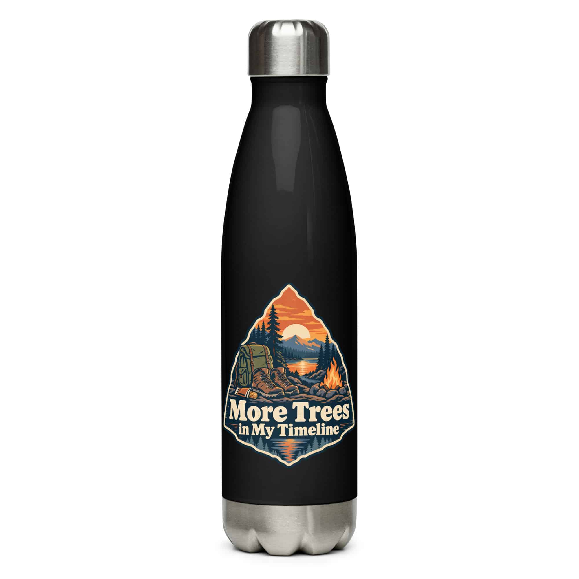 Nature and Adventure Stainless Steel Water Bottle: More Trees in My Timeline, Scenic Shield Badge