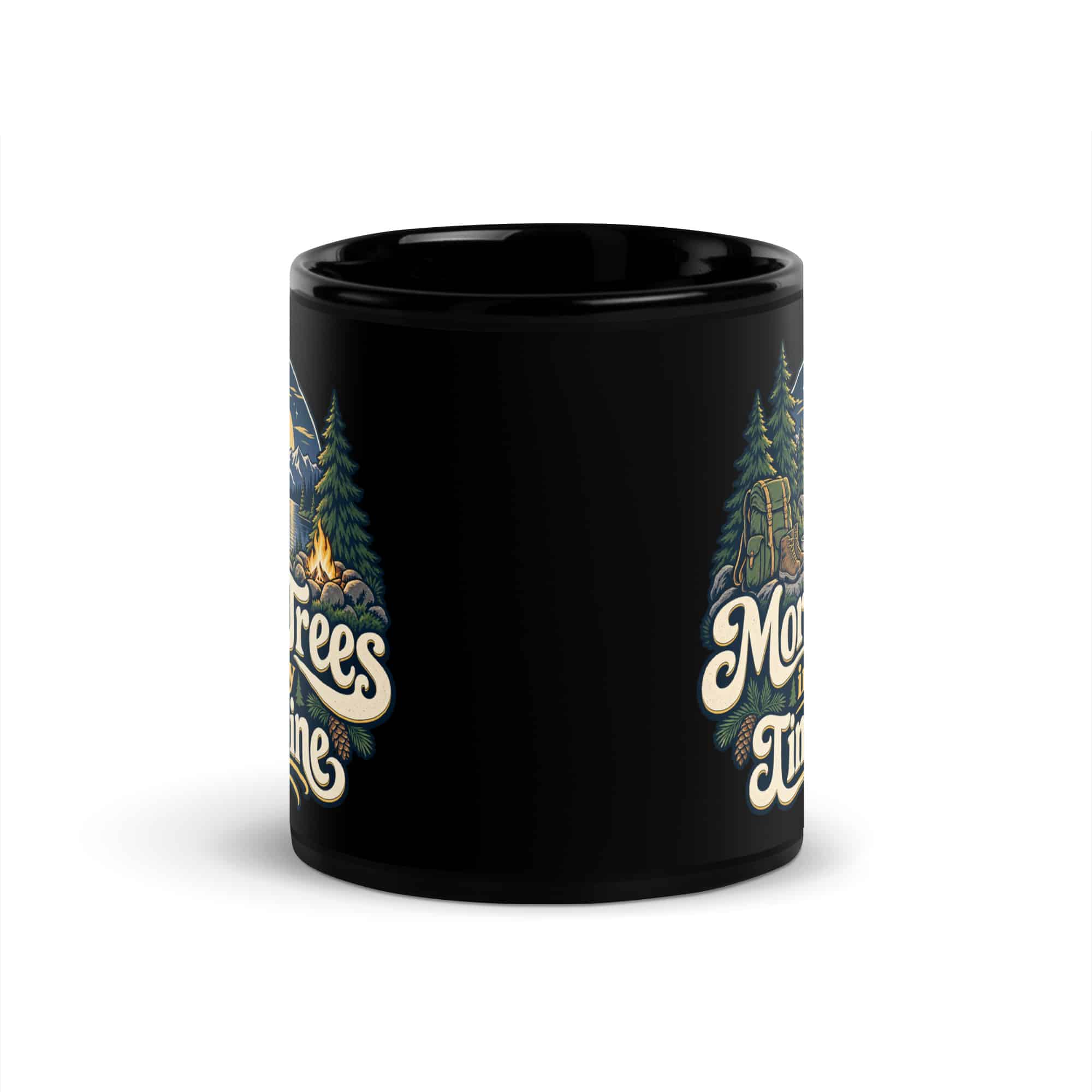 Nature and Adventure Black Coffee Mug: More Trees in My Timeline, Woodland Scenic Lettering