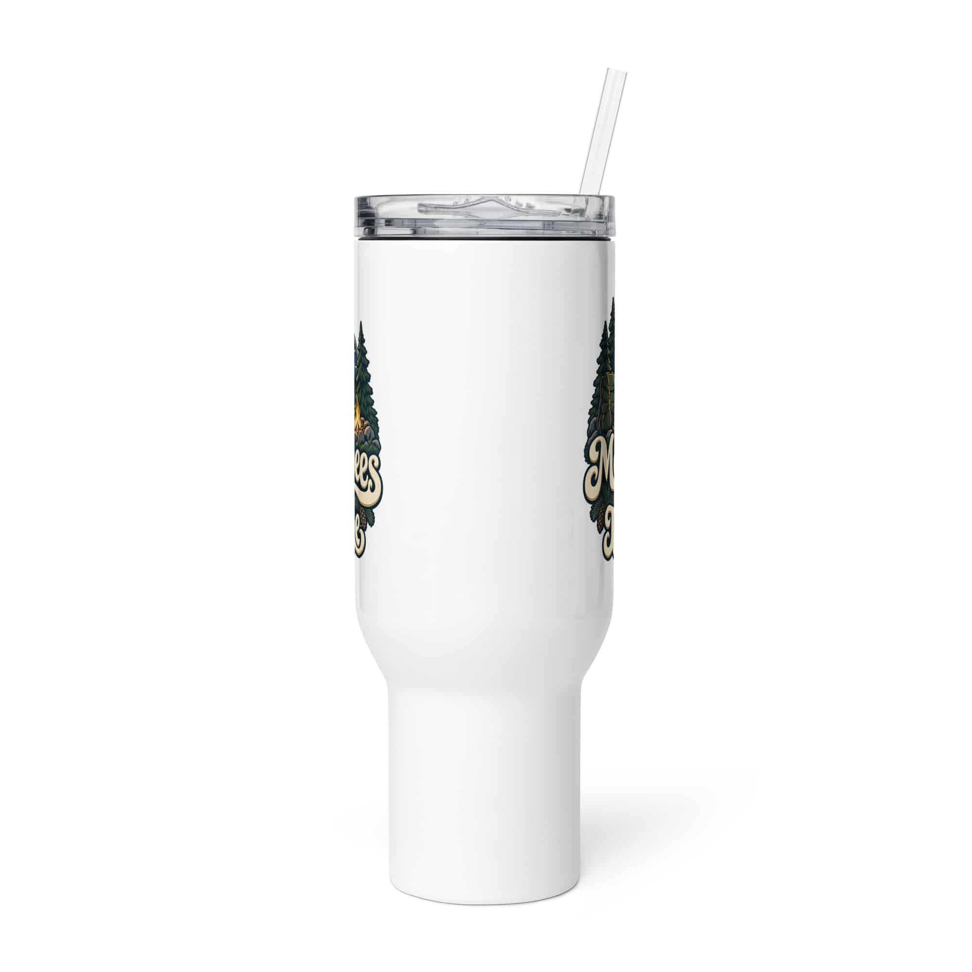 Nature and Adventure Travel Mug: More Trees in My Timeline, Woodland Scenic Lettering