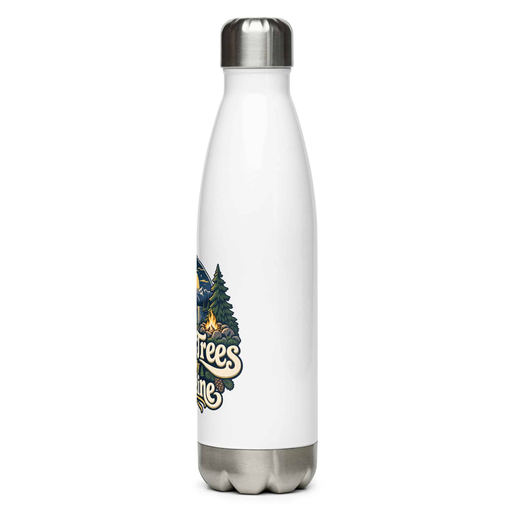 Nature and Adventure Stainless Steel Water Bottle: More Trees in My Timeline, Woodland Scenic Lettering