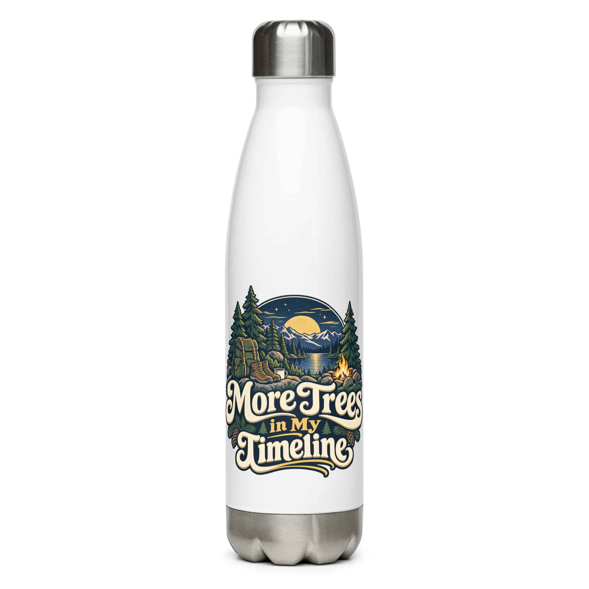 Nature and Adventure Stainless Steel Water Bottle: More Trees in My Timeline, Woodland Scenic Lettering