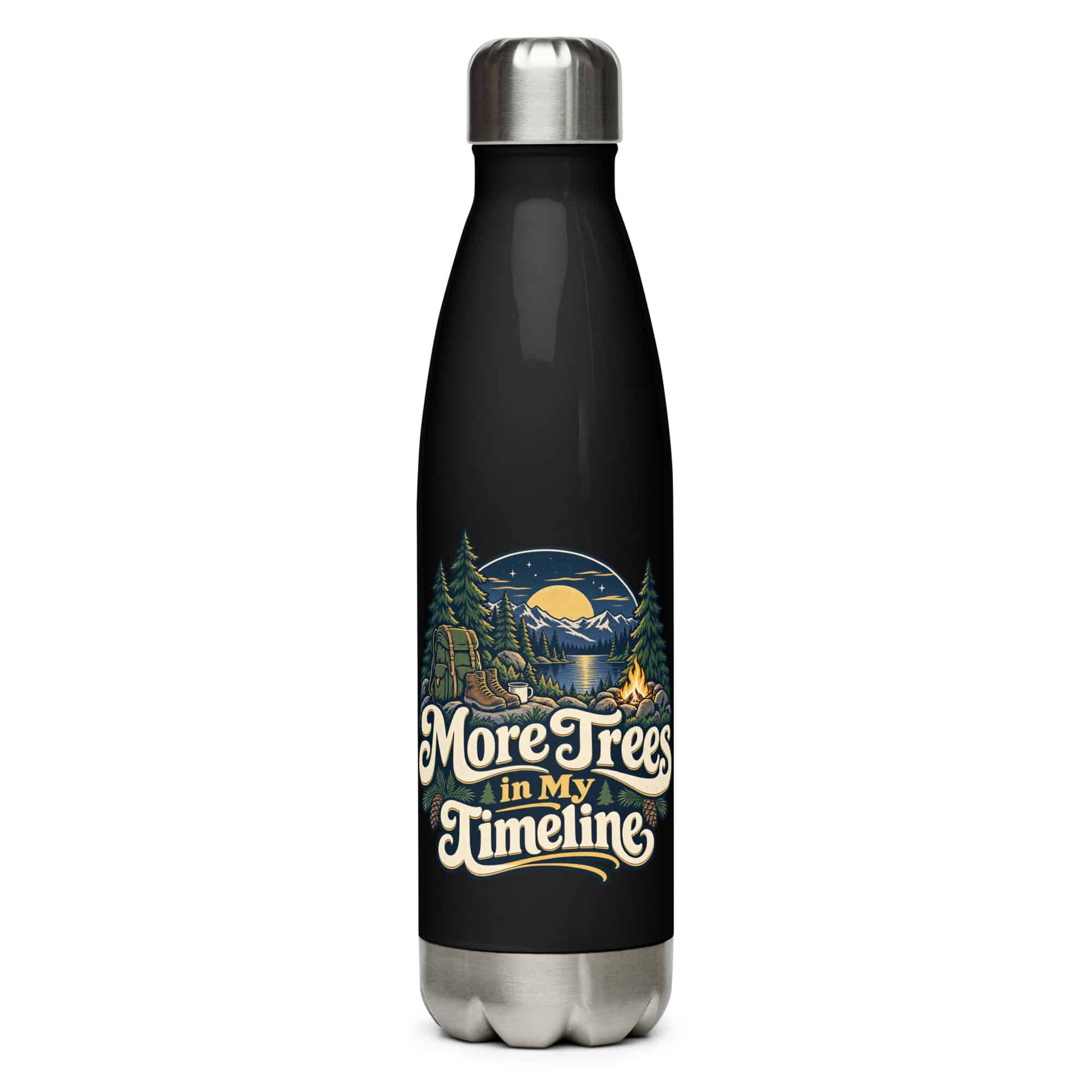 Nature and Adventure Stainless Steel Water Bottle: More Trees in My Timeline, Woodland Scenic Lettering