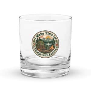 Nature and Adventure Rocks Glass: I Make Time for Things with Leaves, Vintage Round Badge - 10.5 oz - Main