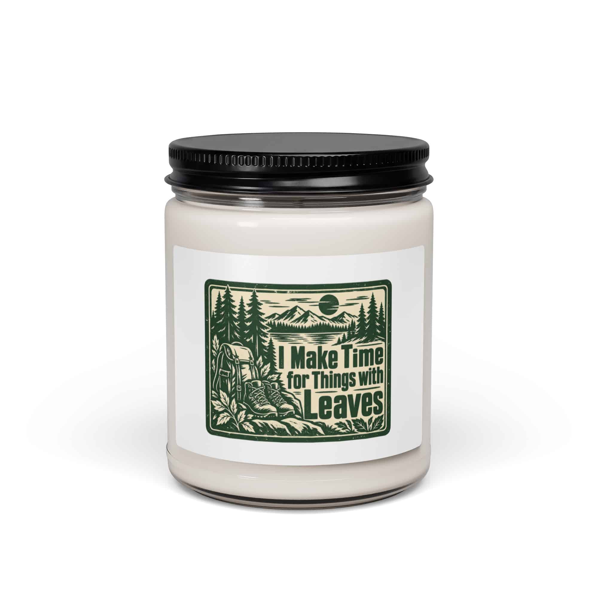 Nature and Adventure Soy Wax Candle: I Make Time for Things with Leaves, Forest Ink Stamp